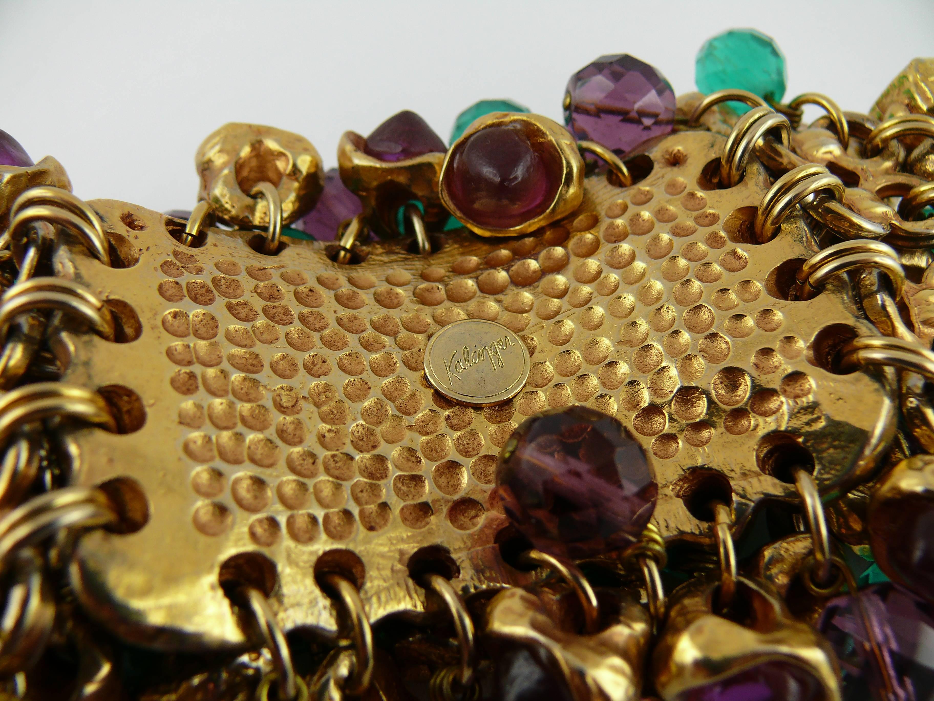 Kalinger Vintage Massive Opulent Jewelled Cuff Bracelet Circa 1980 3