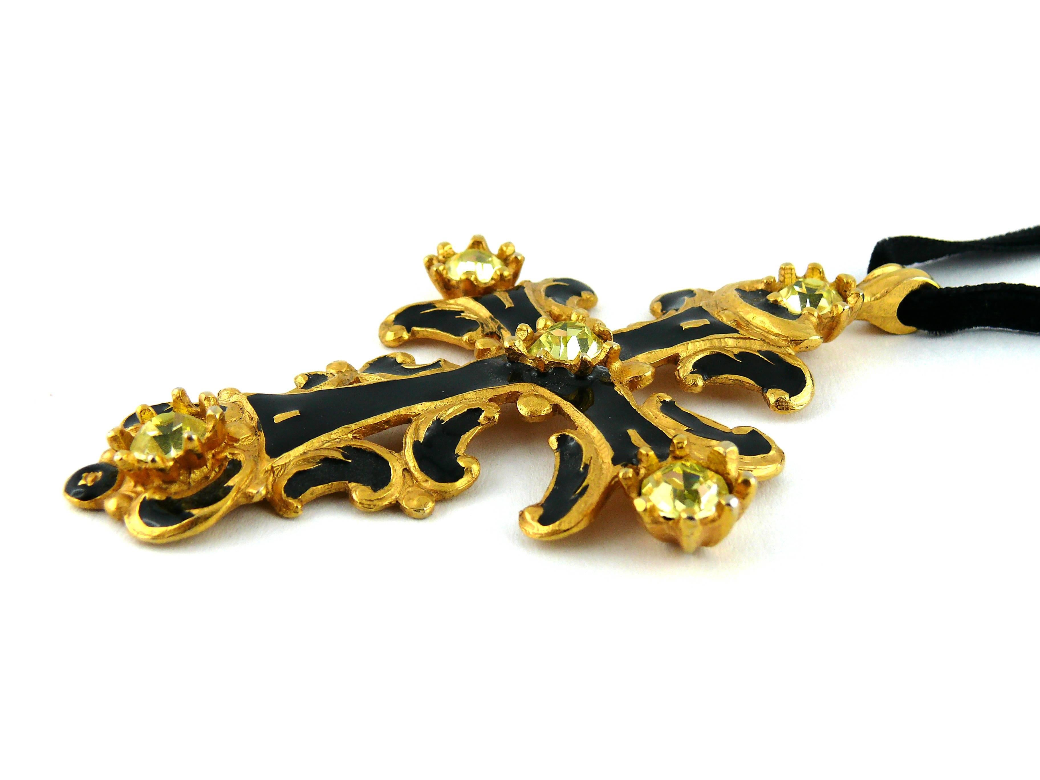 Women's Christian Lacroix Vintage Baroque Jewelled Enamel Cross Pendant Necklace