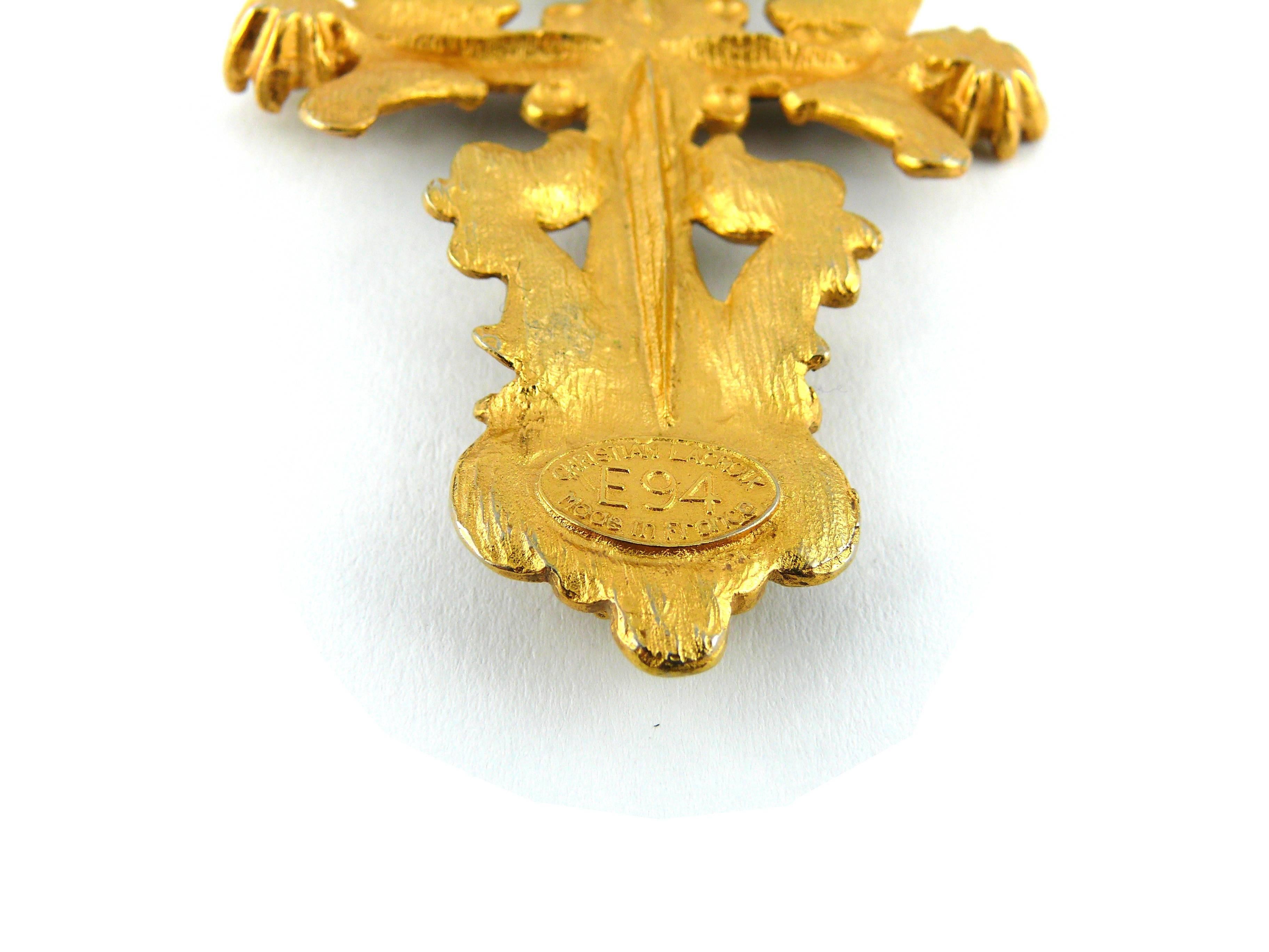 Christian Lacroix Vintage Baroque Jewelled Enamel Cross Pendant Necklace 2