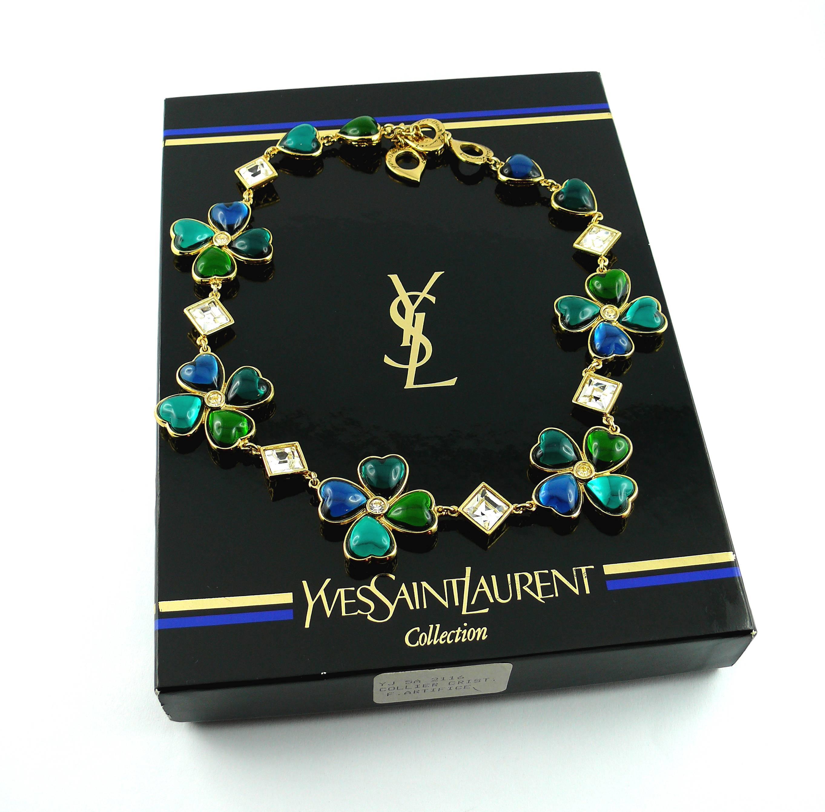 Yves Saint Laurent YSL Vintage Clover Heart Necklace 2 Ways In New Condition In Nice, FR
