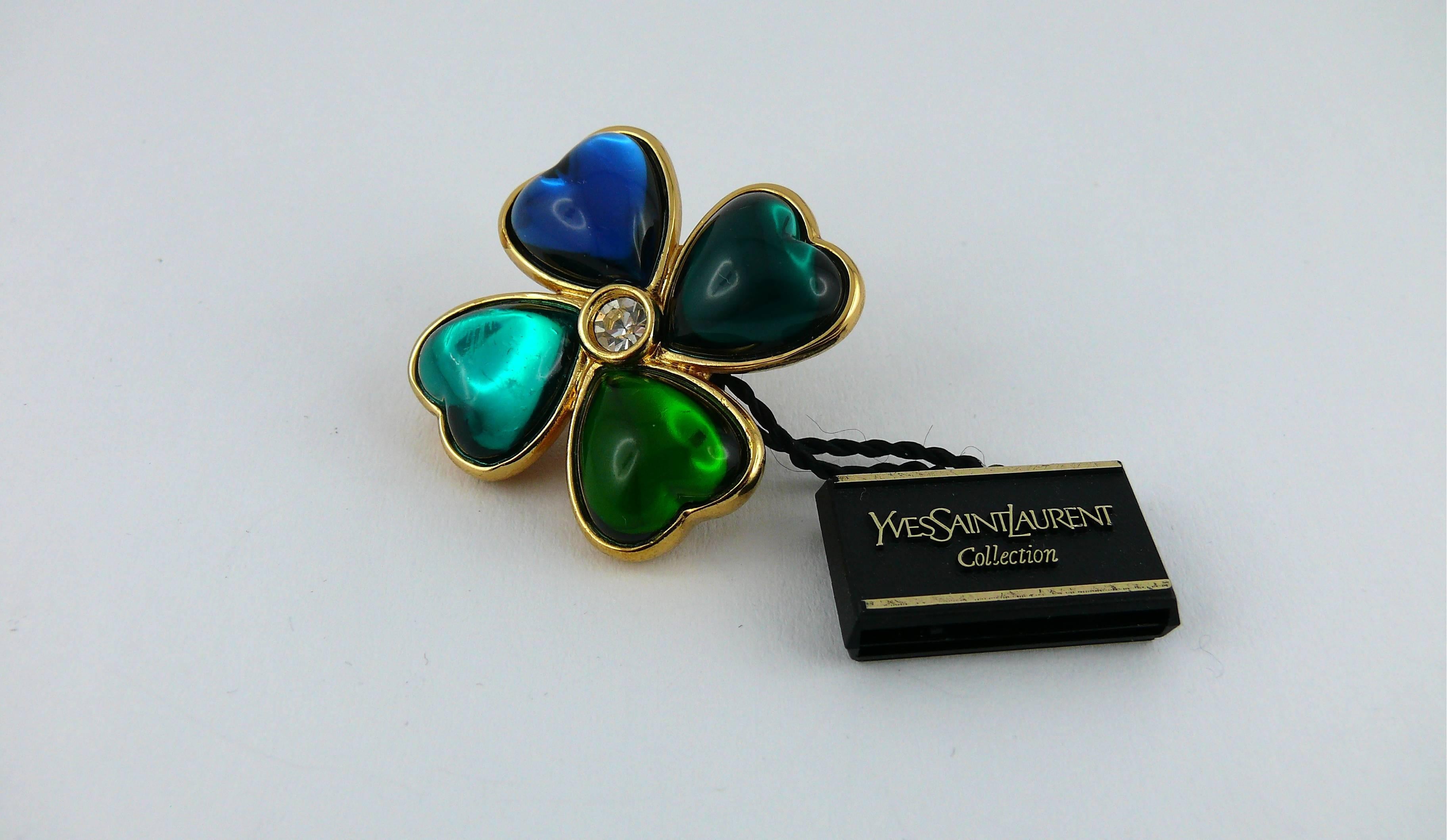 Yves Saint Laurent YSL Vintage Clover Heart Brooch In Excellent Condition In Nice, FR