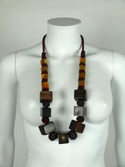 Yves Saint Laurent YSL Vintage Faux Horn, Leather and Tassel Necklace