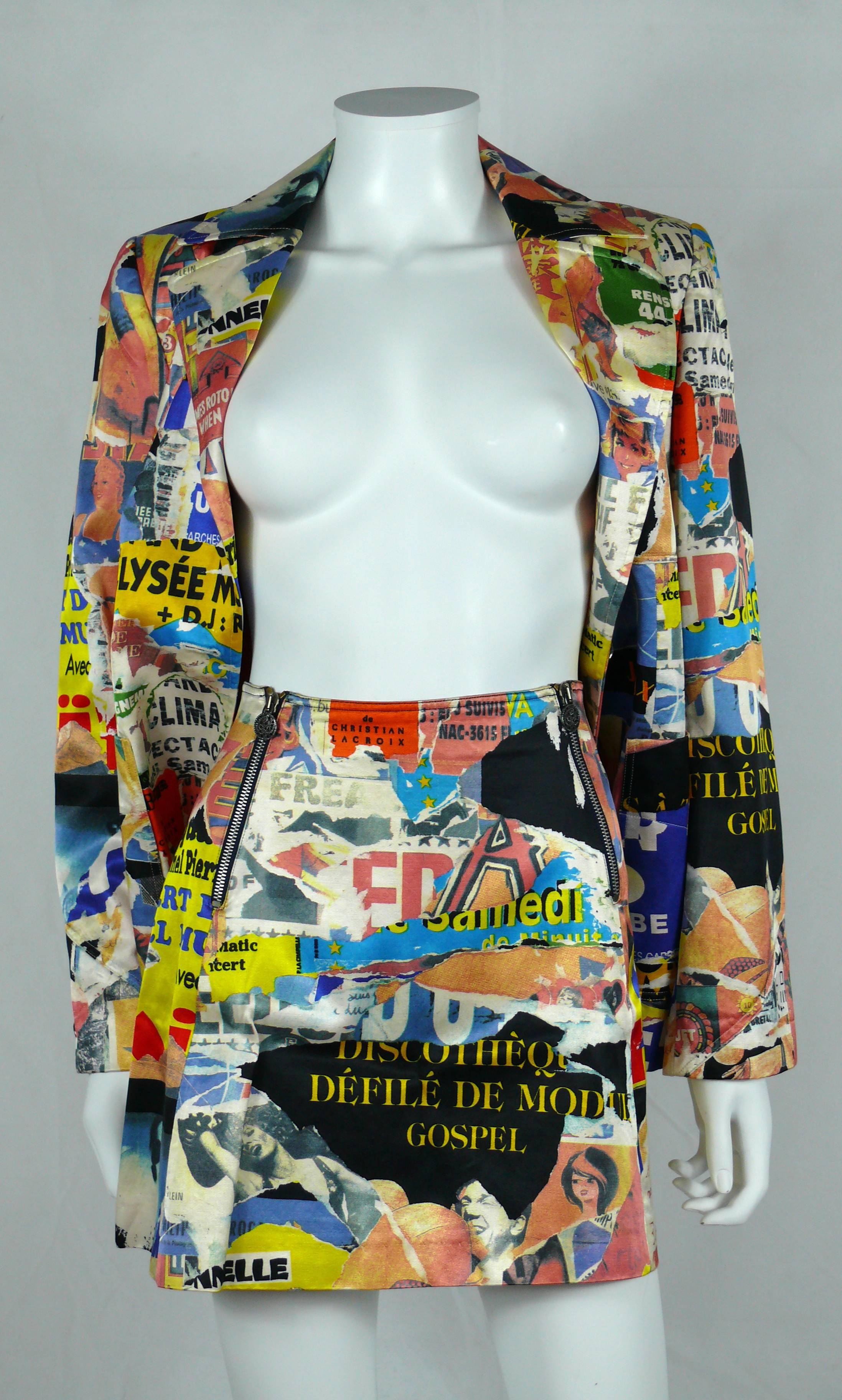 Brown Christian Lacroix Bazar Vintage Lacerated Poster Pop Art Blazer and Skirt Suit