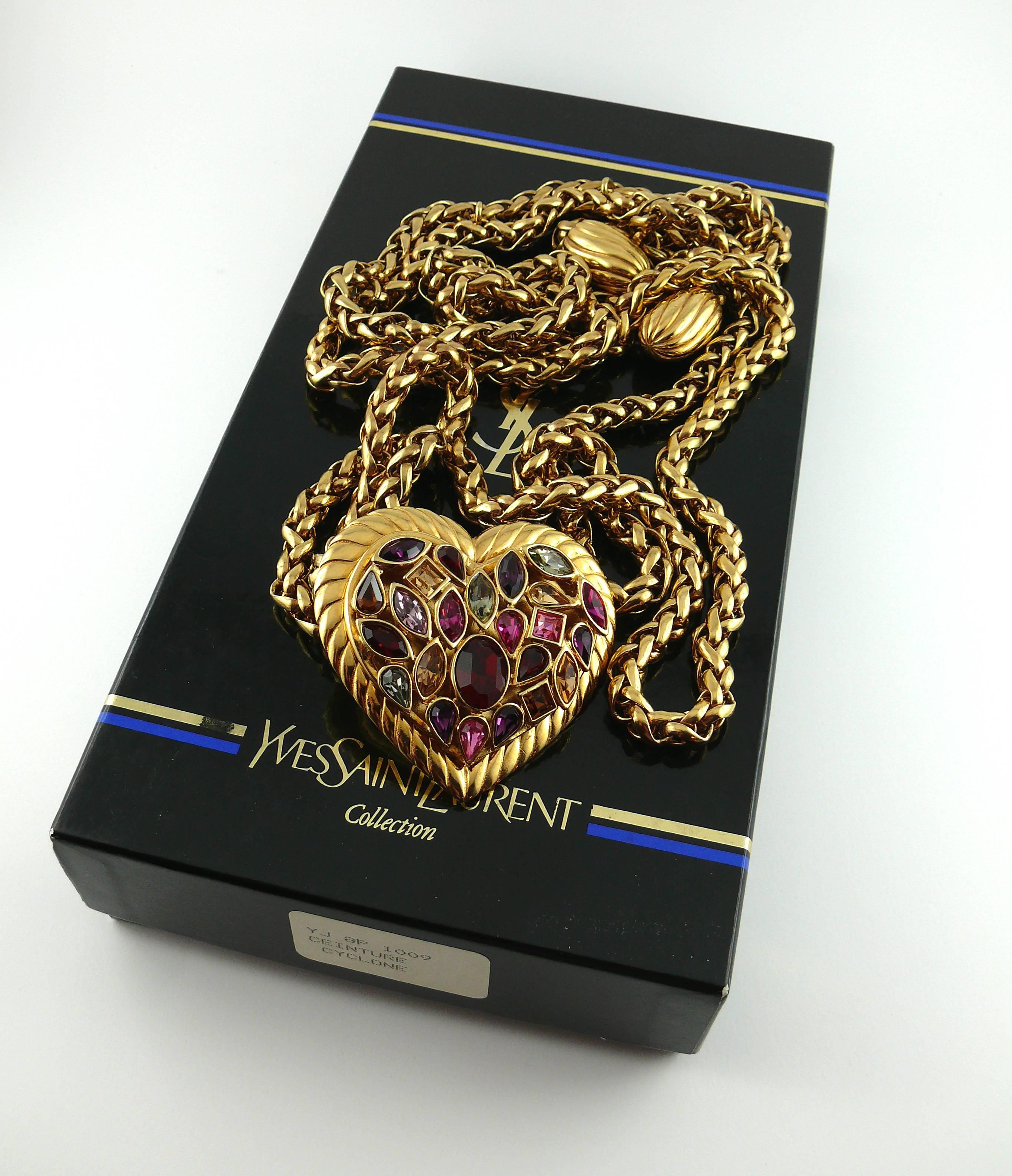 Women's Yves Saint Laurent YSL Vintage Rare Jewelled Heart Chain Belt