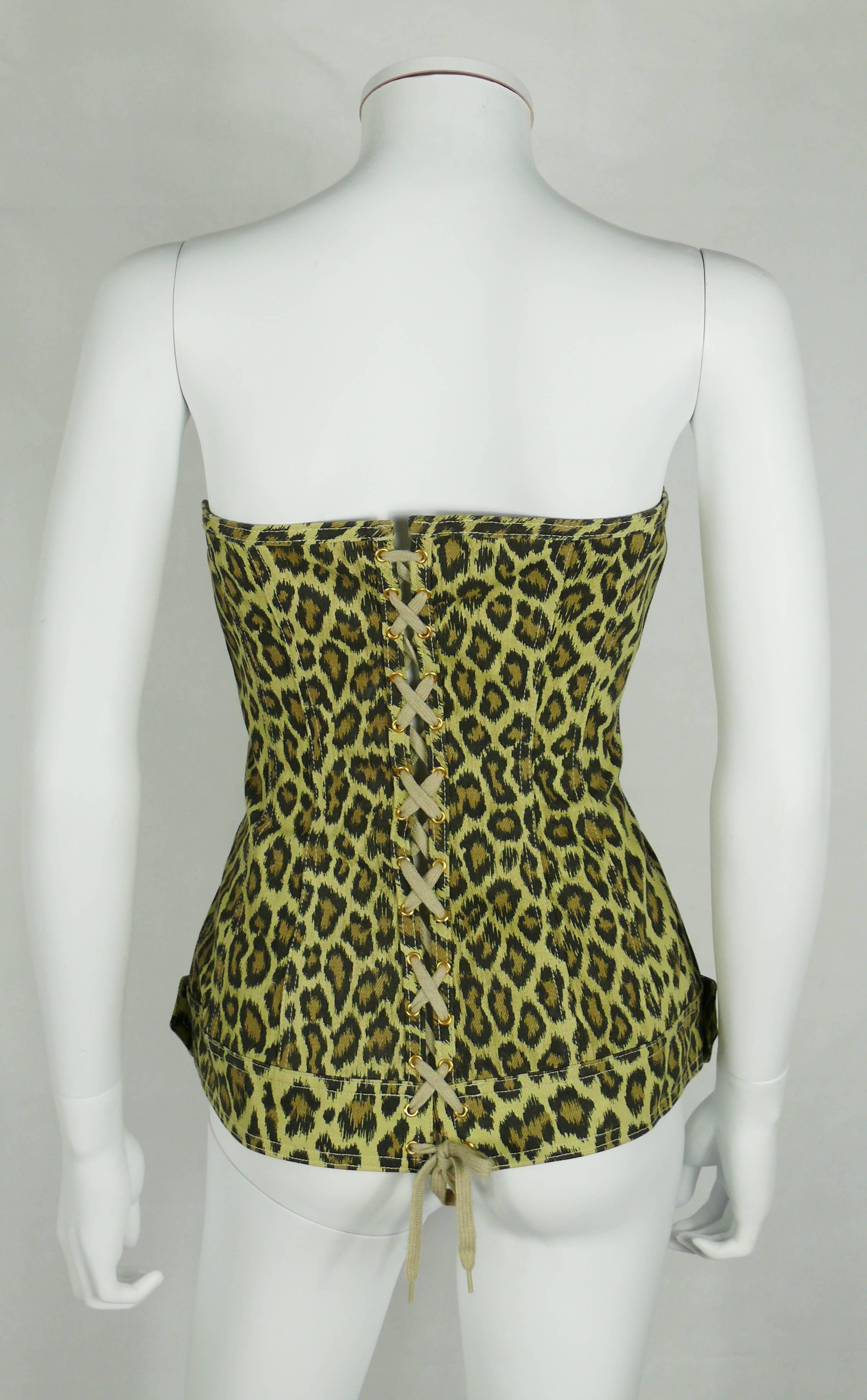 Black Jean Paul Gaultier Vintage Cheetah Print Boned Underbust Corset For Sale