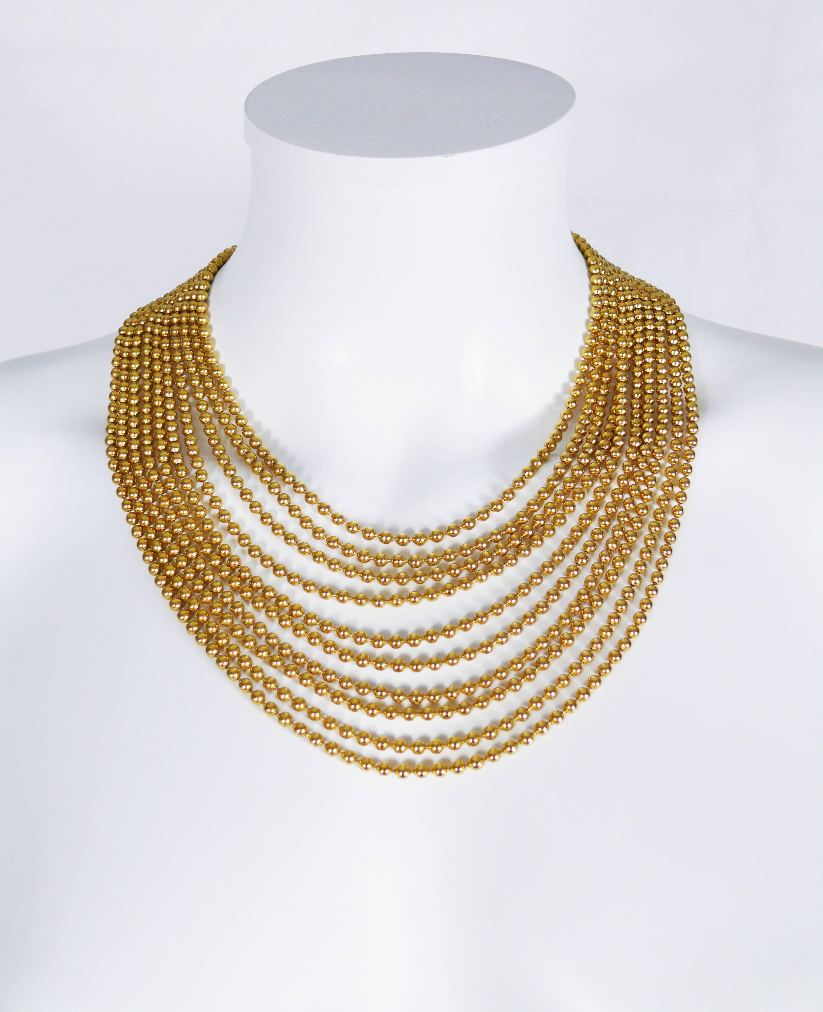 Yves Saint Laurent YSL Vintage Gold Toned Multi-Strand Massaï Style Necklace In Excellent Condition In Nice, FR