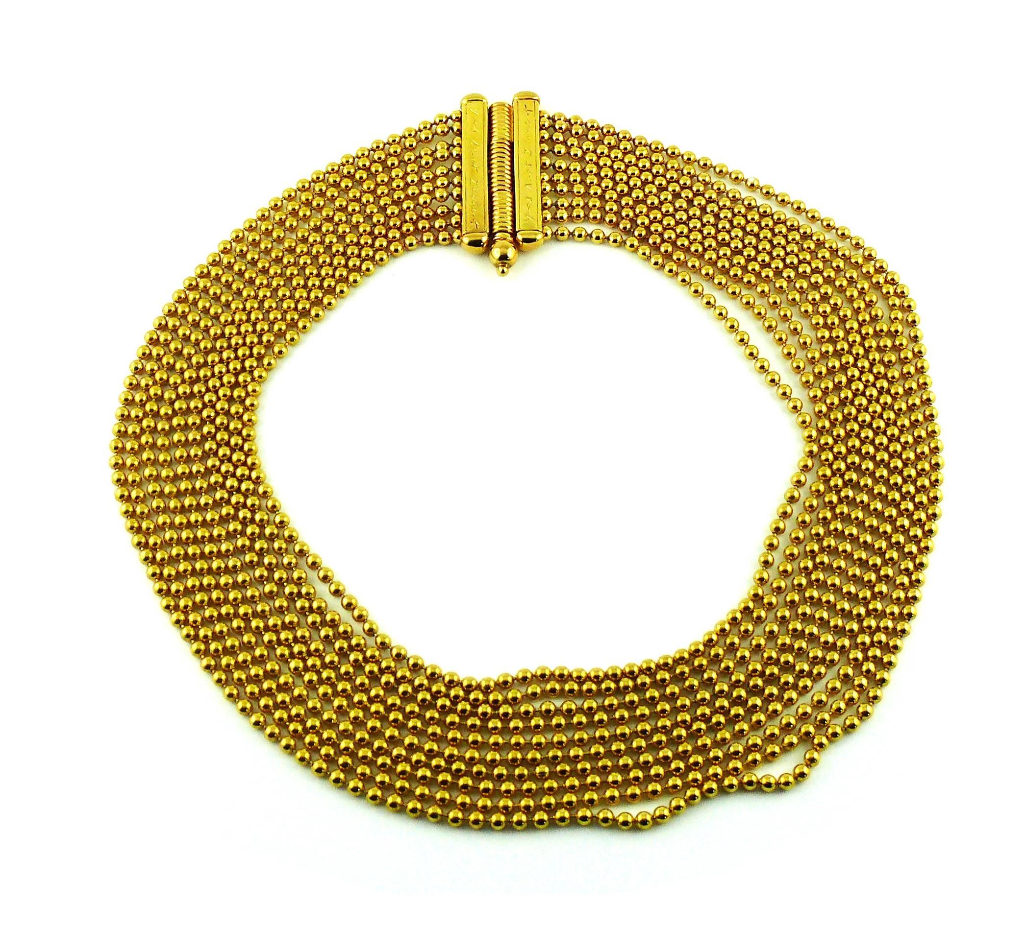 Women's Yves Saint Laurent YSL Vintage Gold Toned Multi-Strand Massaï Style Necklace