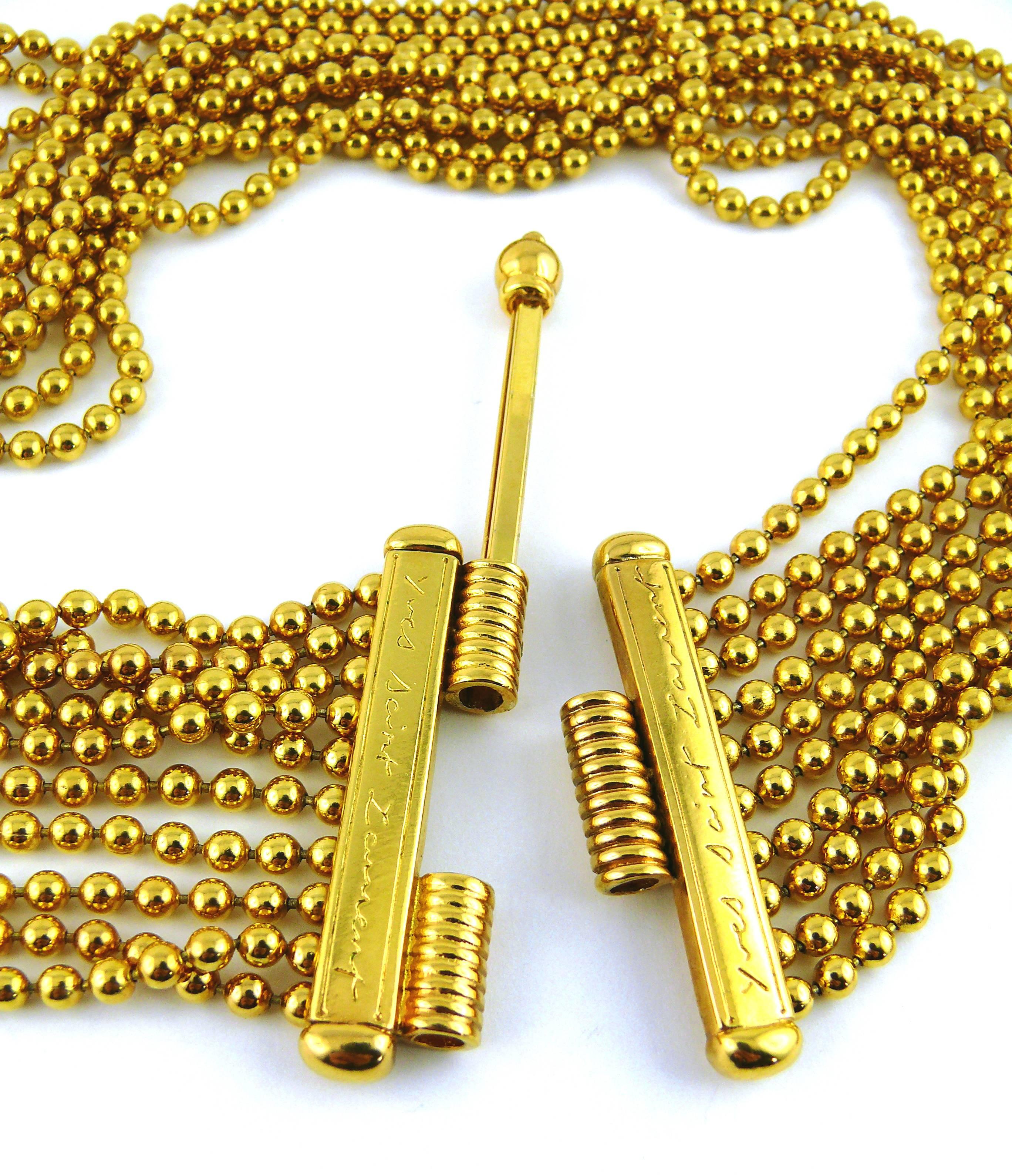 Yves Saint Laurent YSL Vintage Gold Toned Multi-Strand Massaï Style Necklace 3