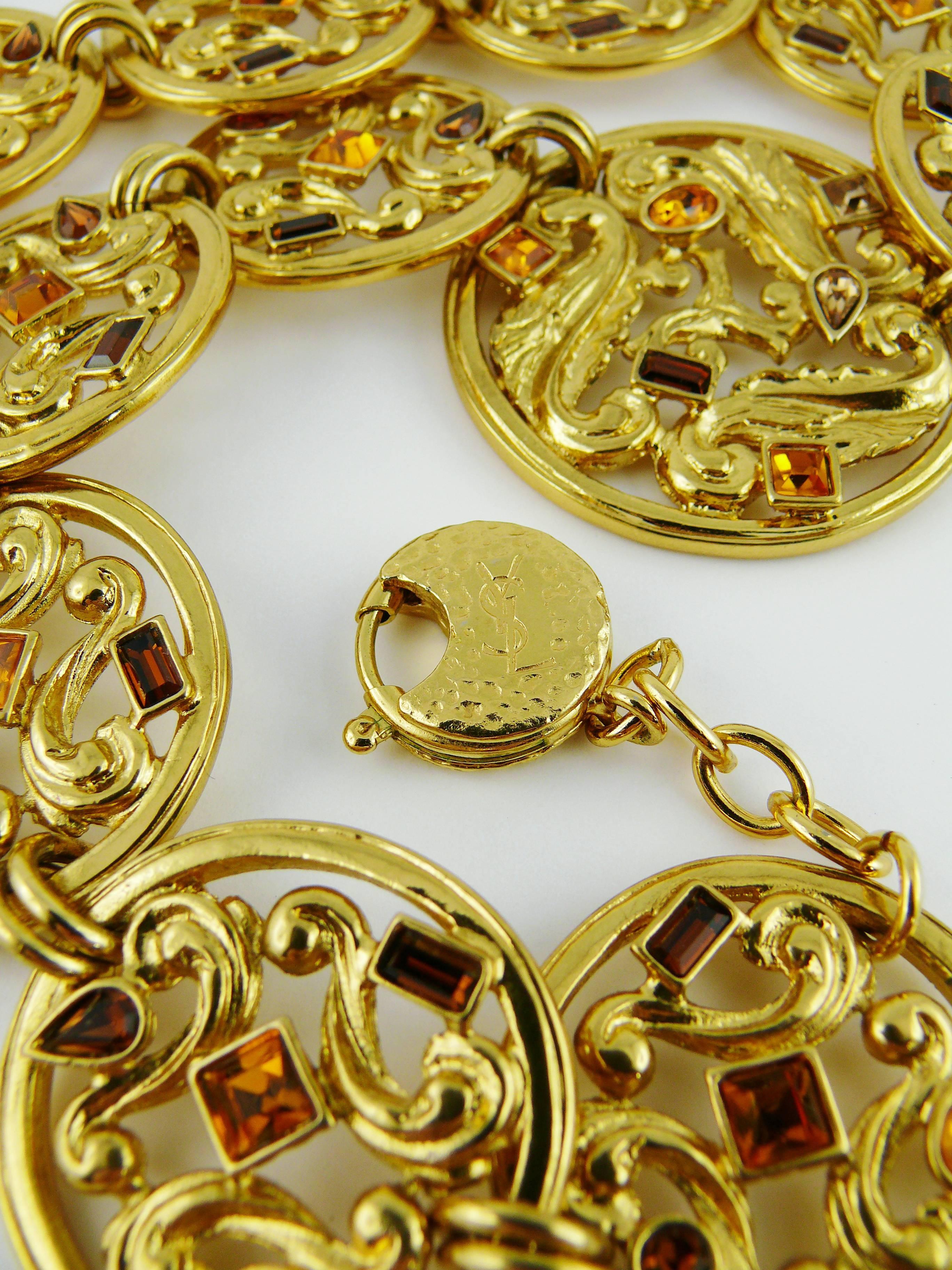 Yves Saint Laurent YSL Vintage Jewelled Openwork Scroll Medallion Necklace For Sale 2