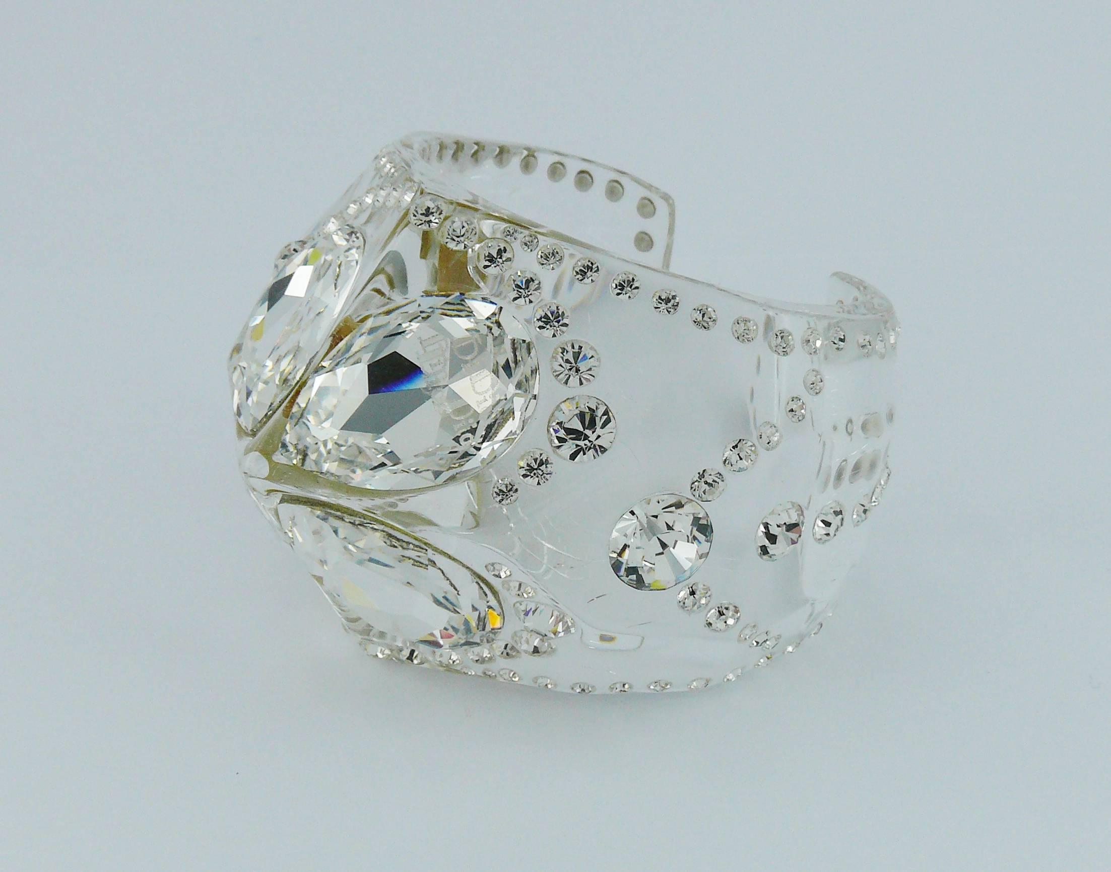 Women's Christian Dior Clear Lucite and Crystal Cuff Bracelet