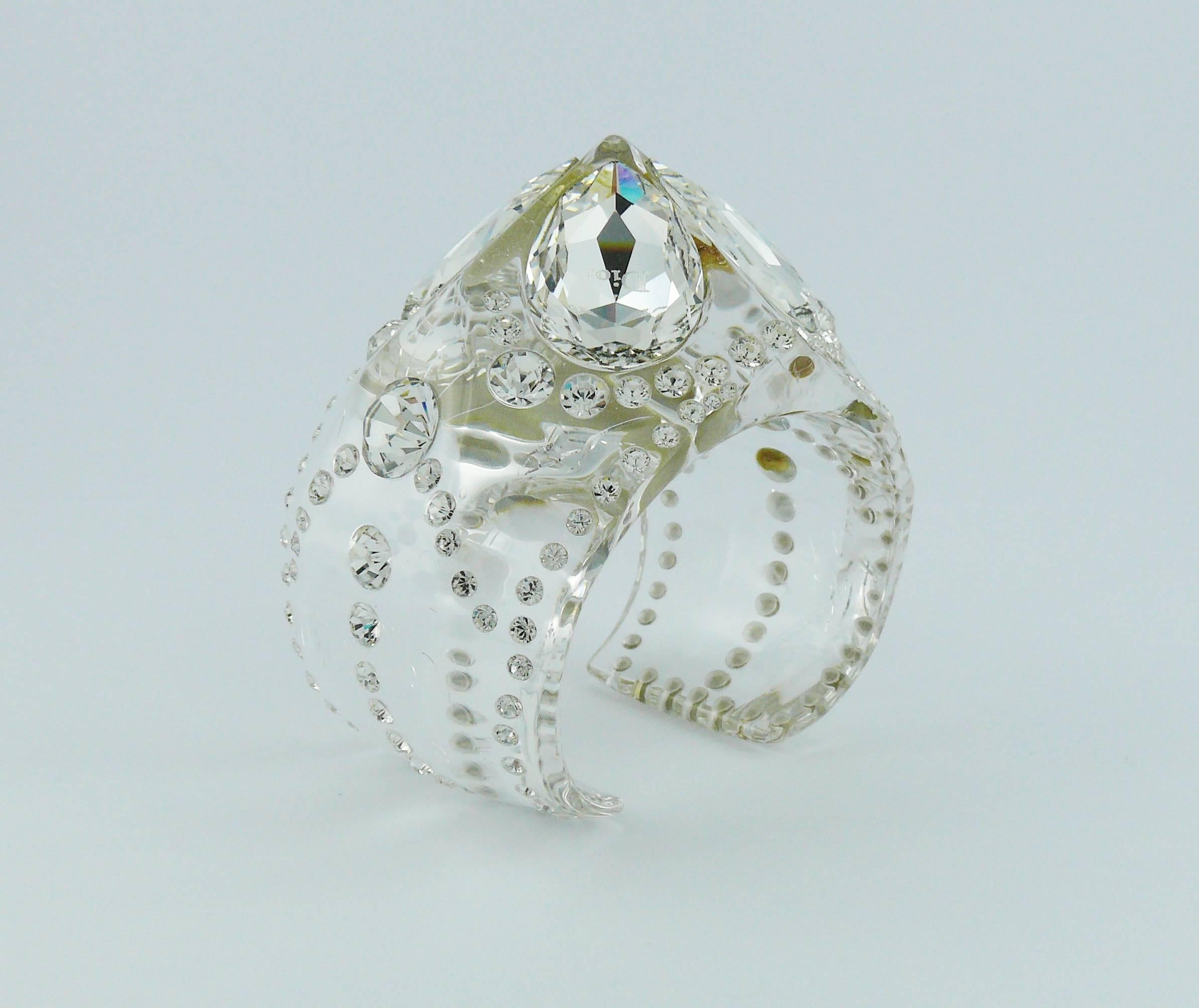 Christian Dior Clear Lucite and Crystal Cuff Bracelet In Excellent Condition In Nice, FR