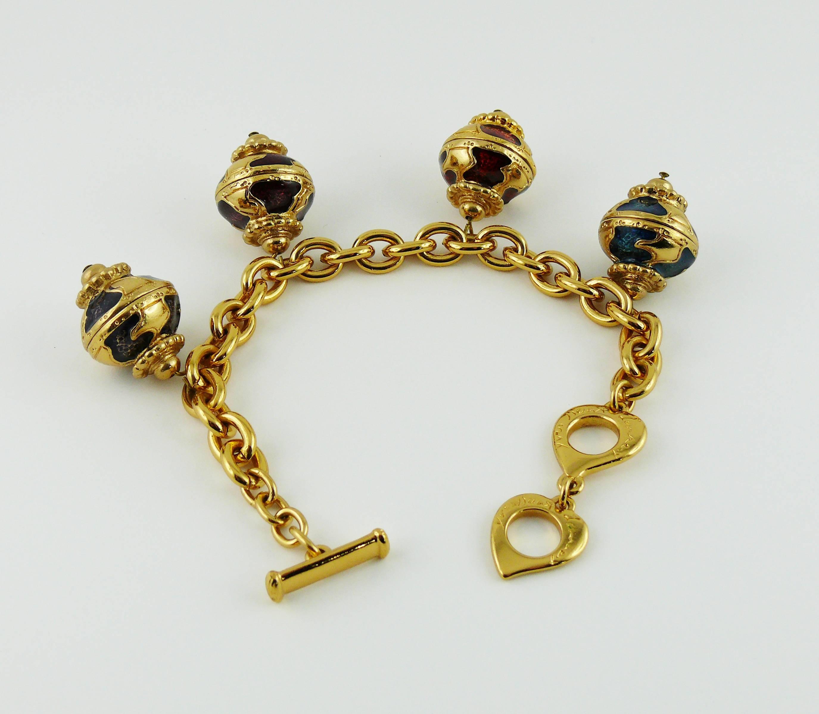 Yves Saint Laurent YSL Vintage Russian Style Enamel Charm Bracelet In Excellent Condition In Nice, FR
