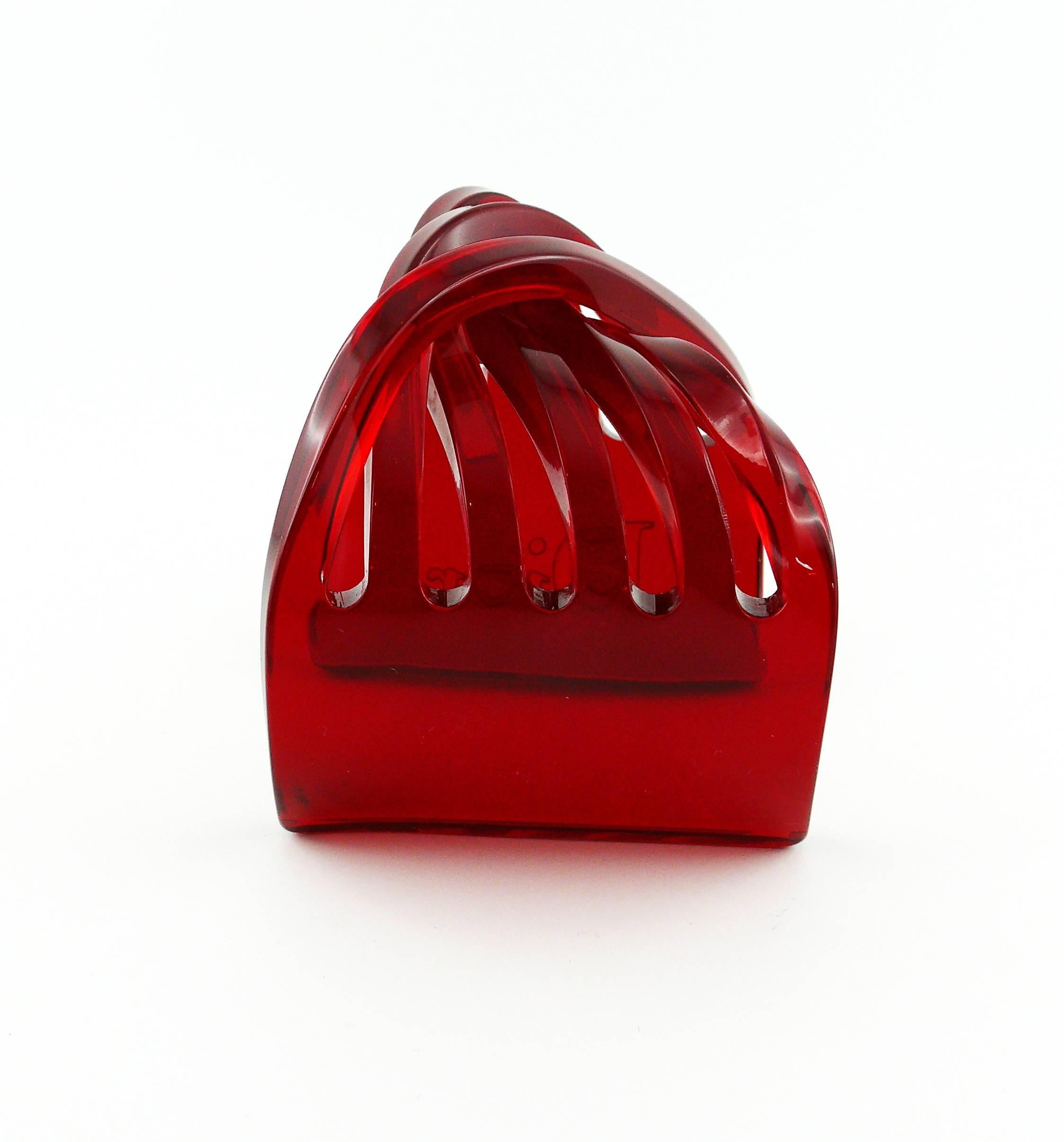 Women's Christian Dior Sculptural Red Lucite Cuff Bracelet