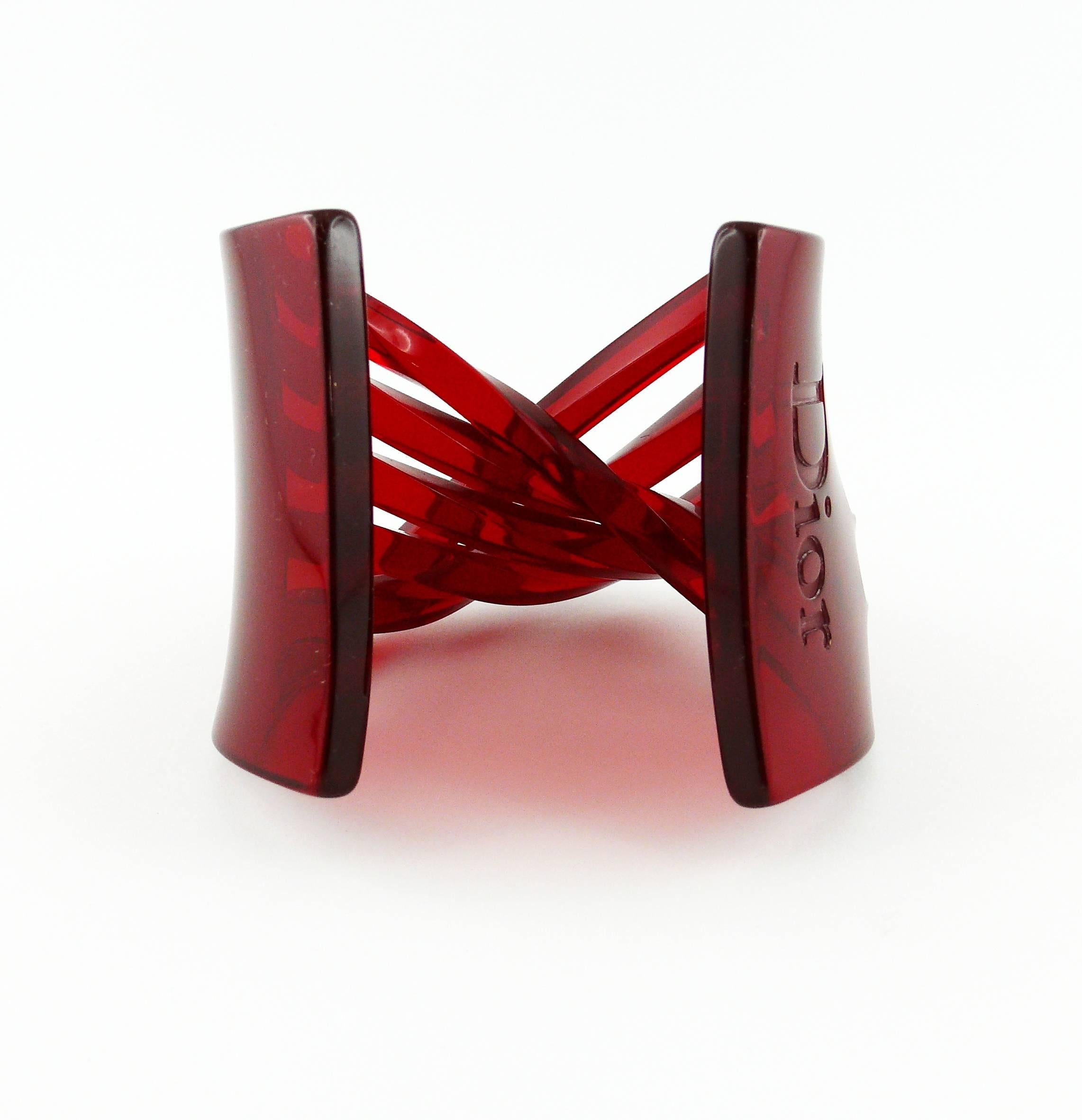 Christian Dior Sculptural Red Lucite Cuff Bracelet 1