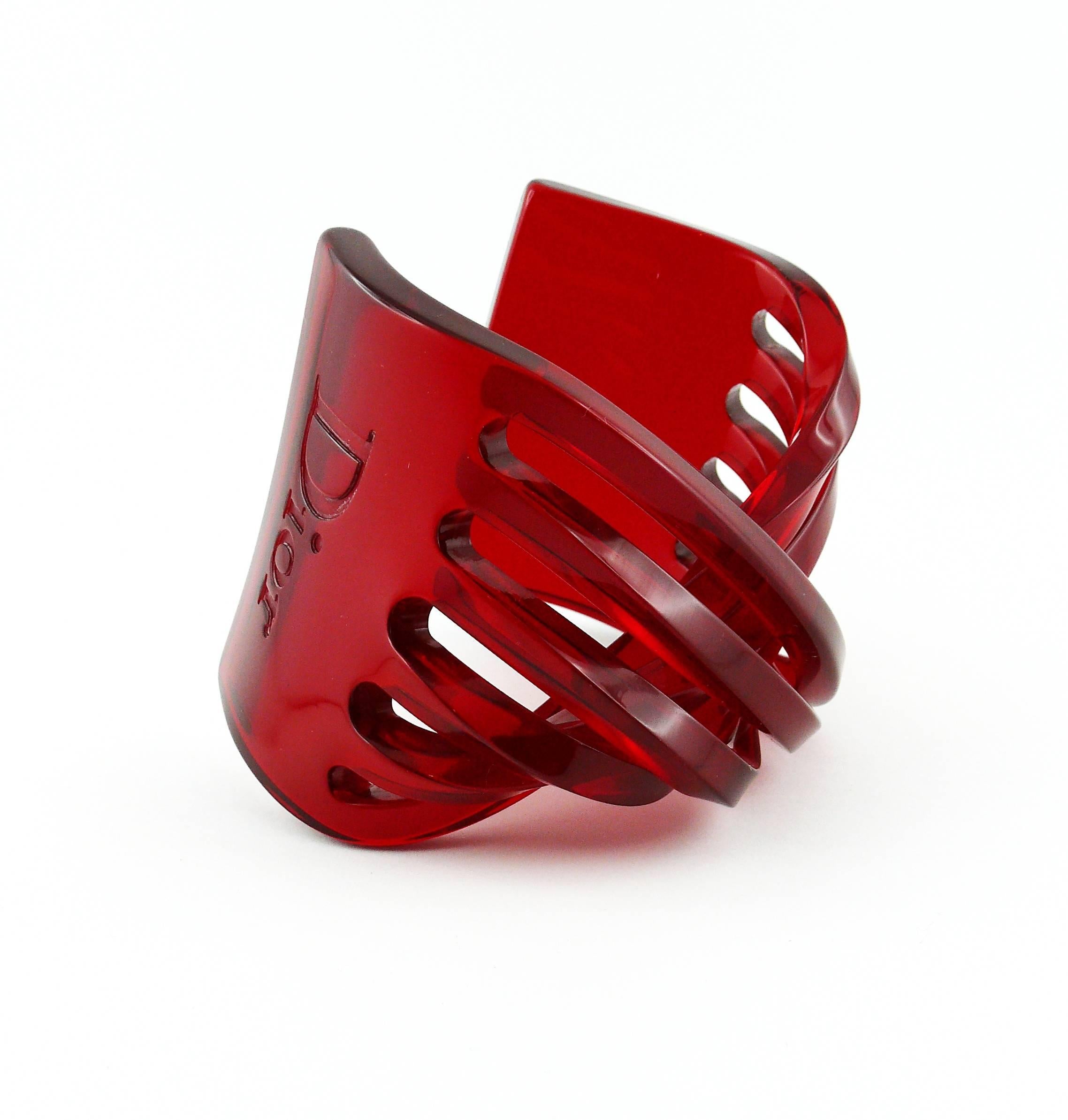 Christian Dior Sculptural Red Lucite Cuff Bracelet 2
