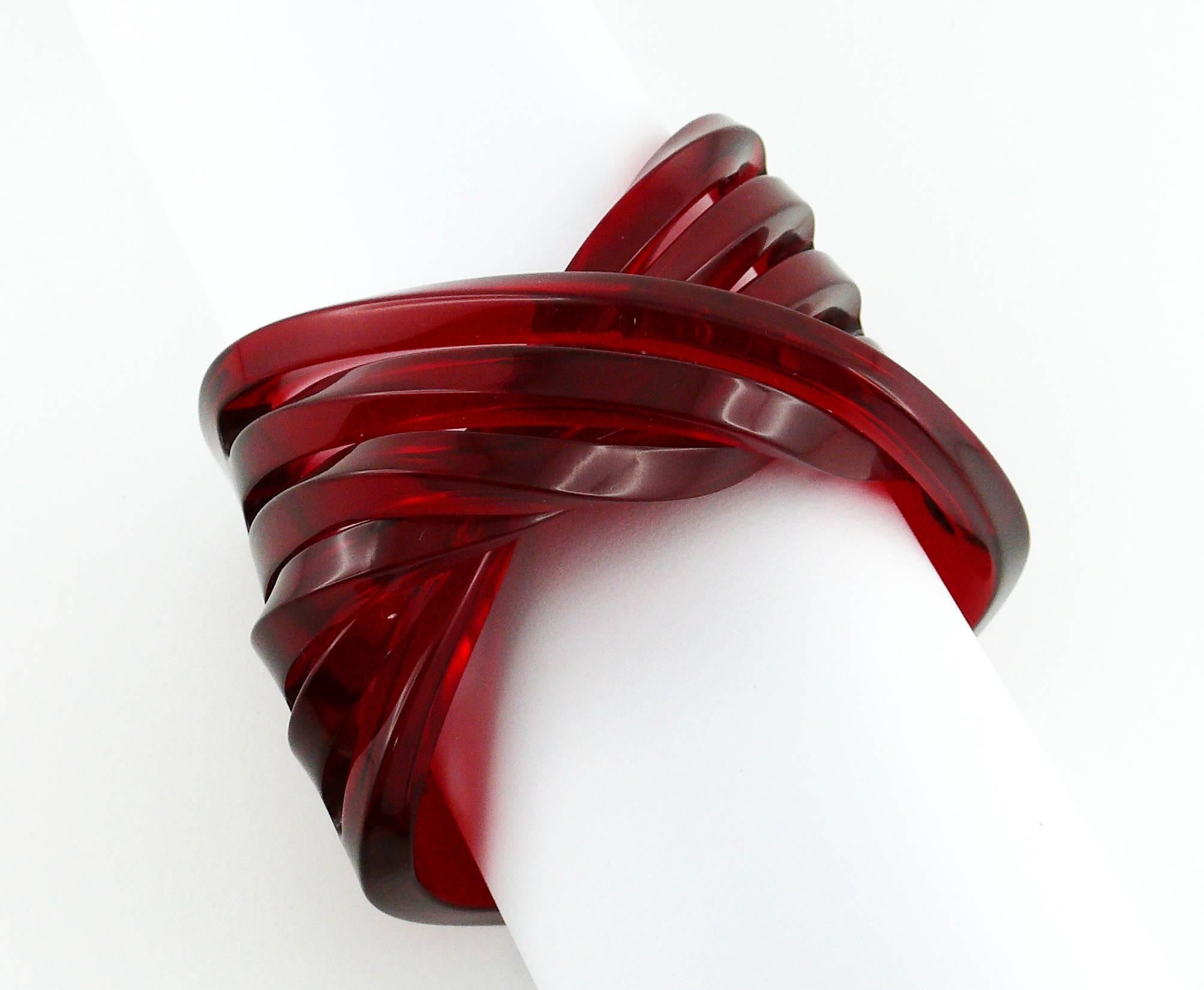 Christian Dior Sculptural Red Lucite Cuff Bracelet 3