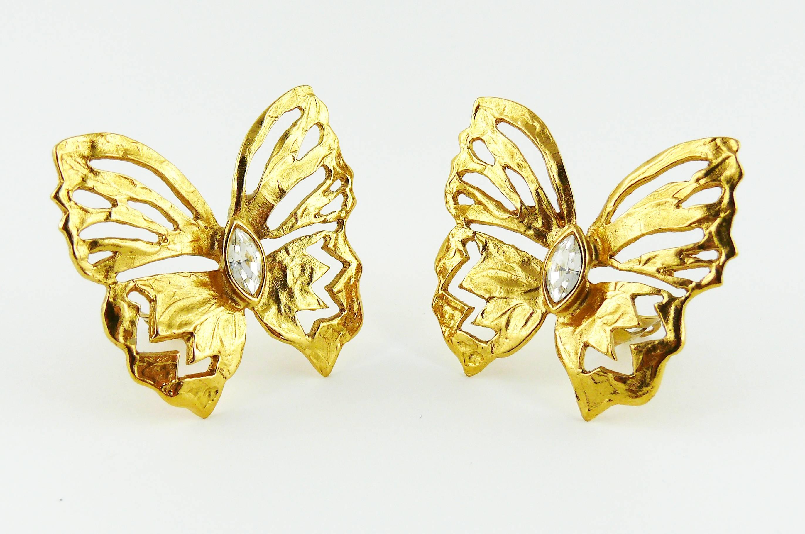 Yves Saint Laurent YSL Jewelled Butterfly Clip-On Earrings In Excellent Condition In Nice, FR