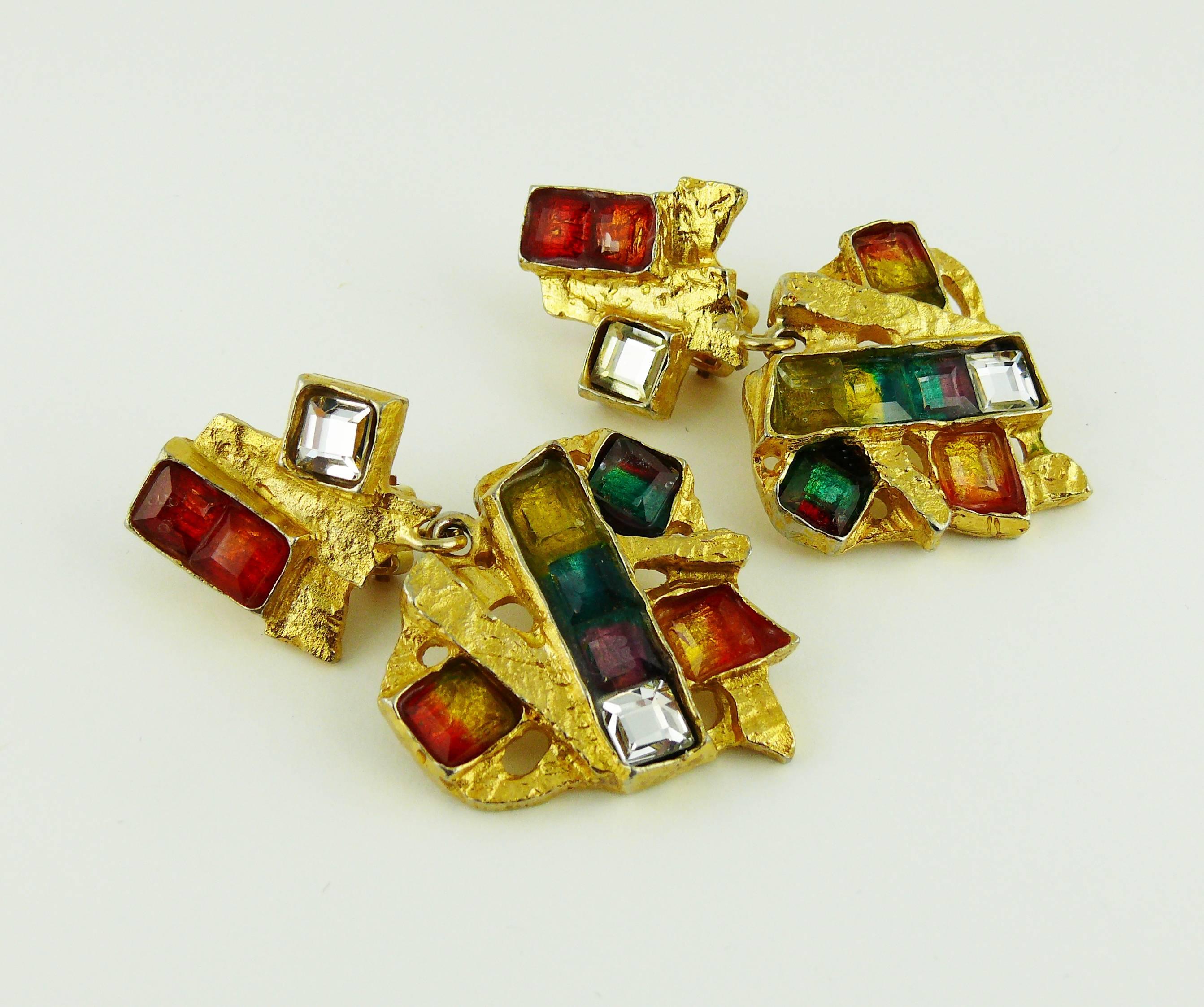 Christian Lacroix Vintage Heart Dangling Earrings Rainbow Collection In Excellent Condition In Nice, FR