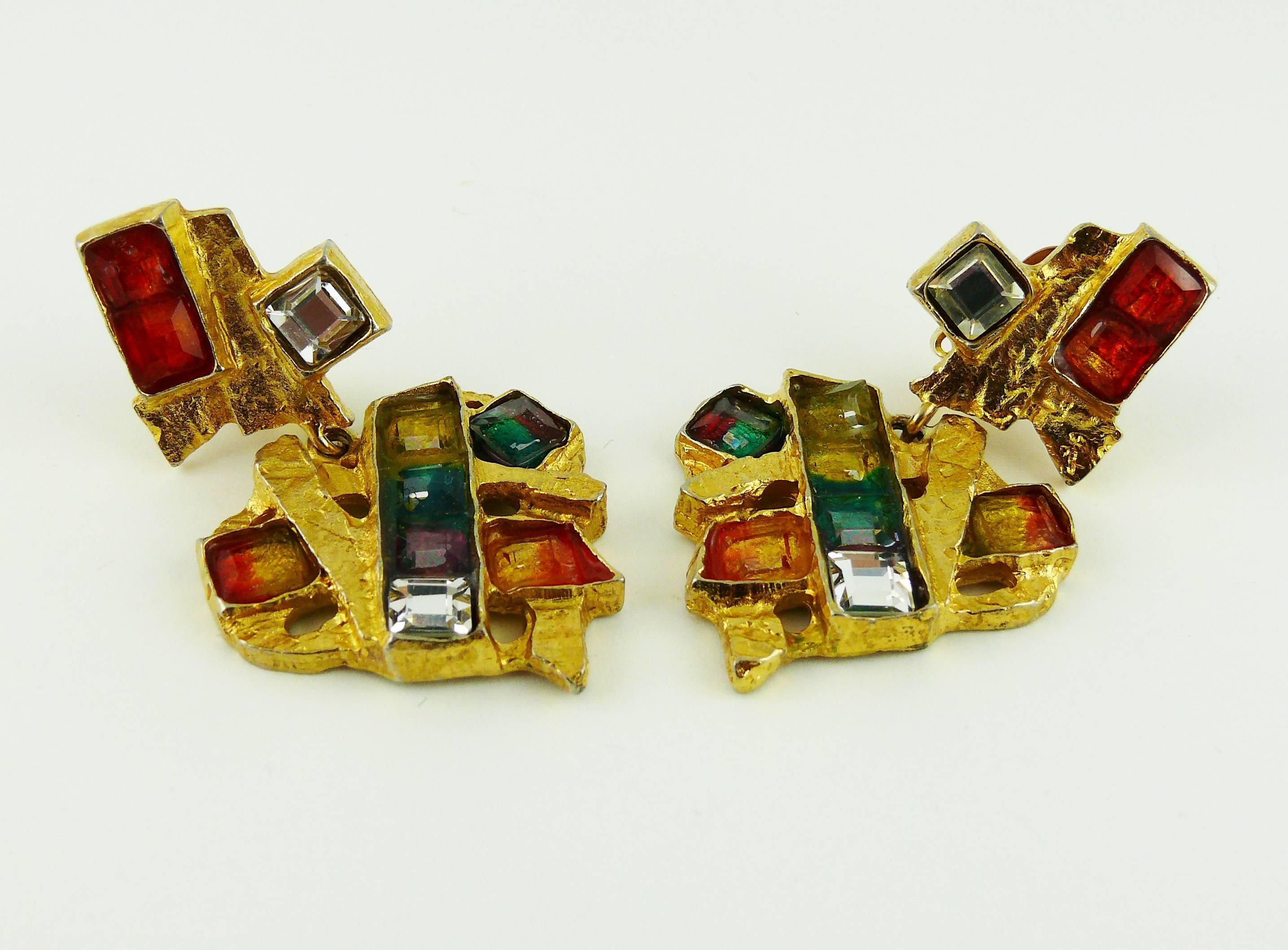 Women's Christian Lacroix Vintage Heart Dangling Earrings Rainbow Collection