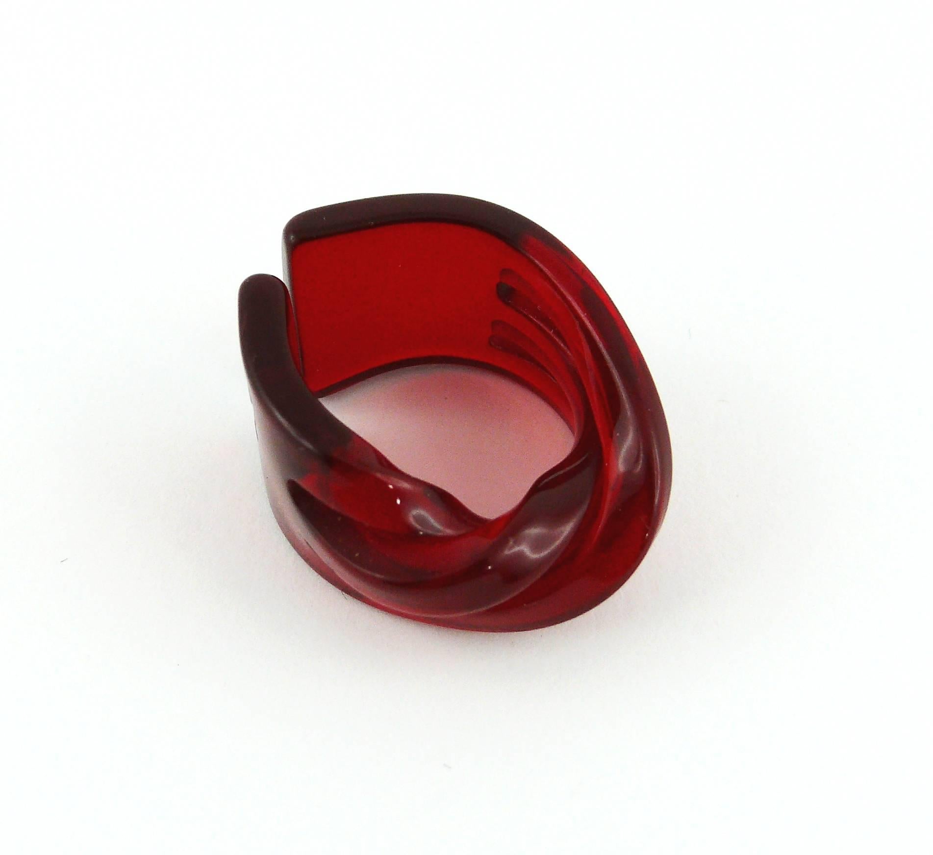 Christian Dior Sculptural Red Lucite Ring 1