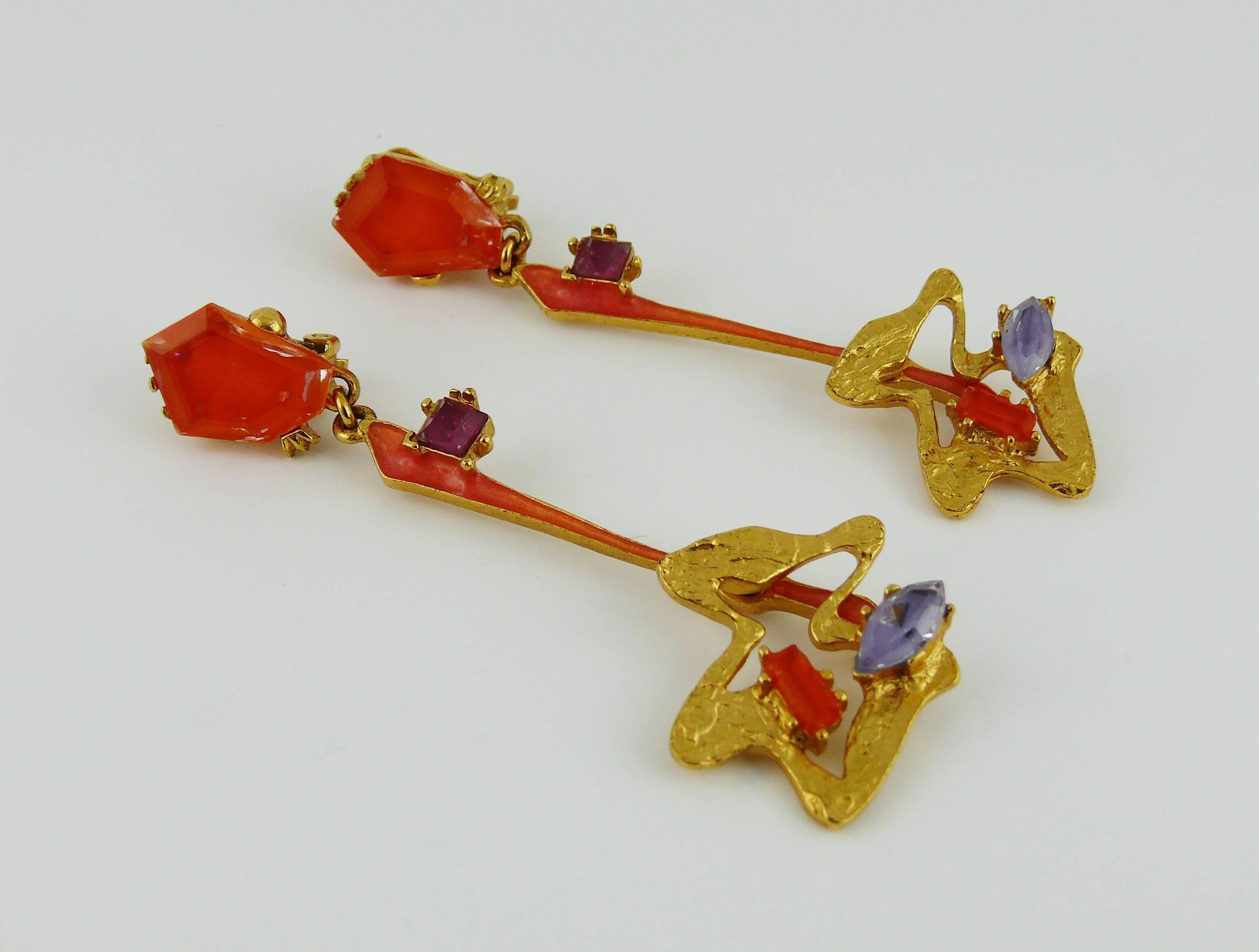 Christian Lacroix Vintage Jewelled Abstract Dangling Earrings In Excellent Condition In Nice, FR