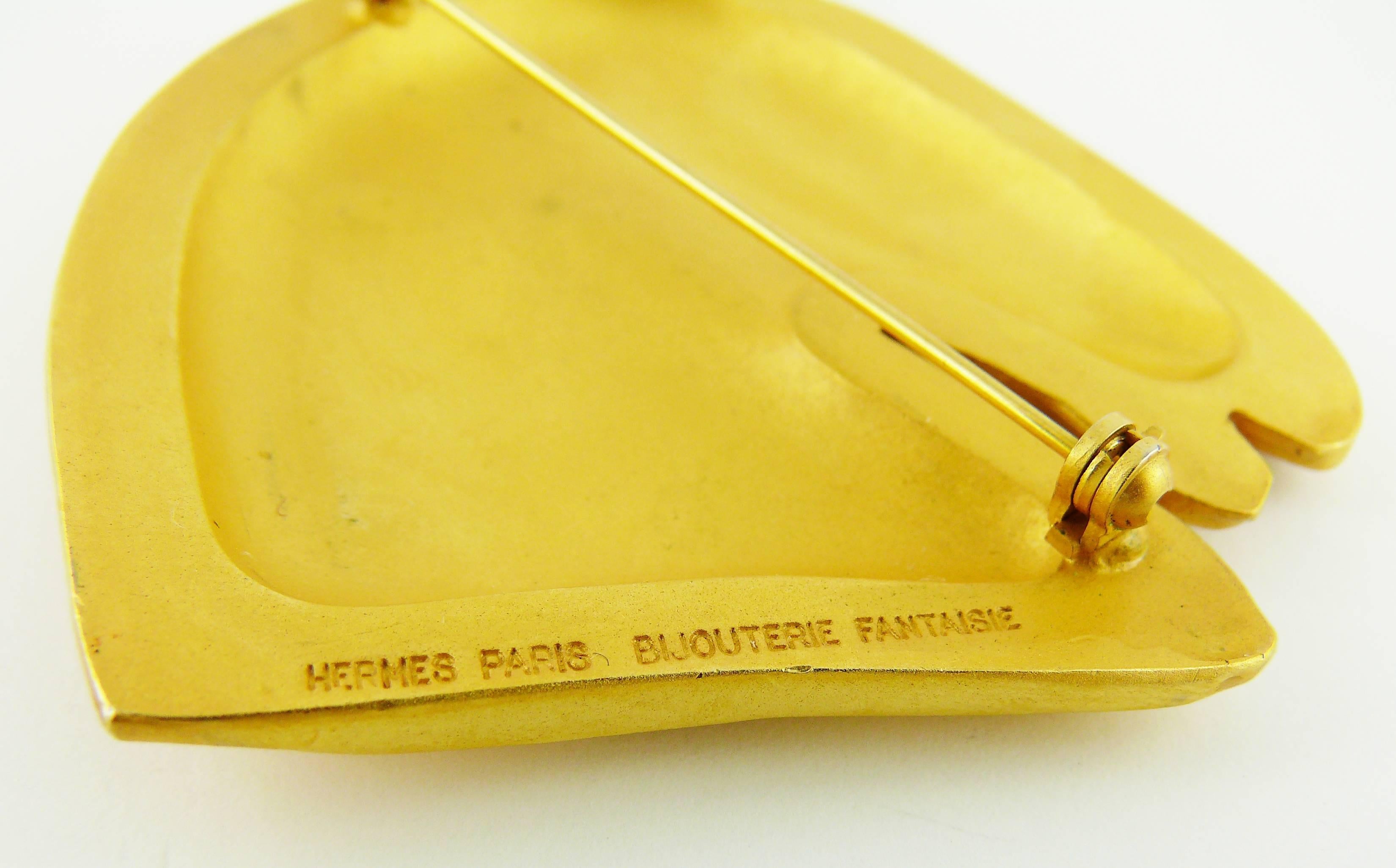 Hermes Vintage Massive Gold Tone Horse Head Brooch 1