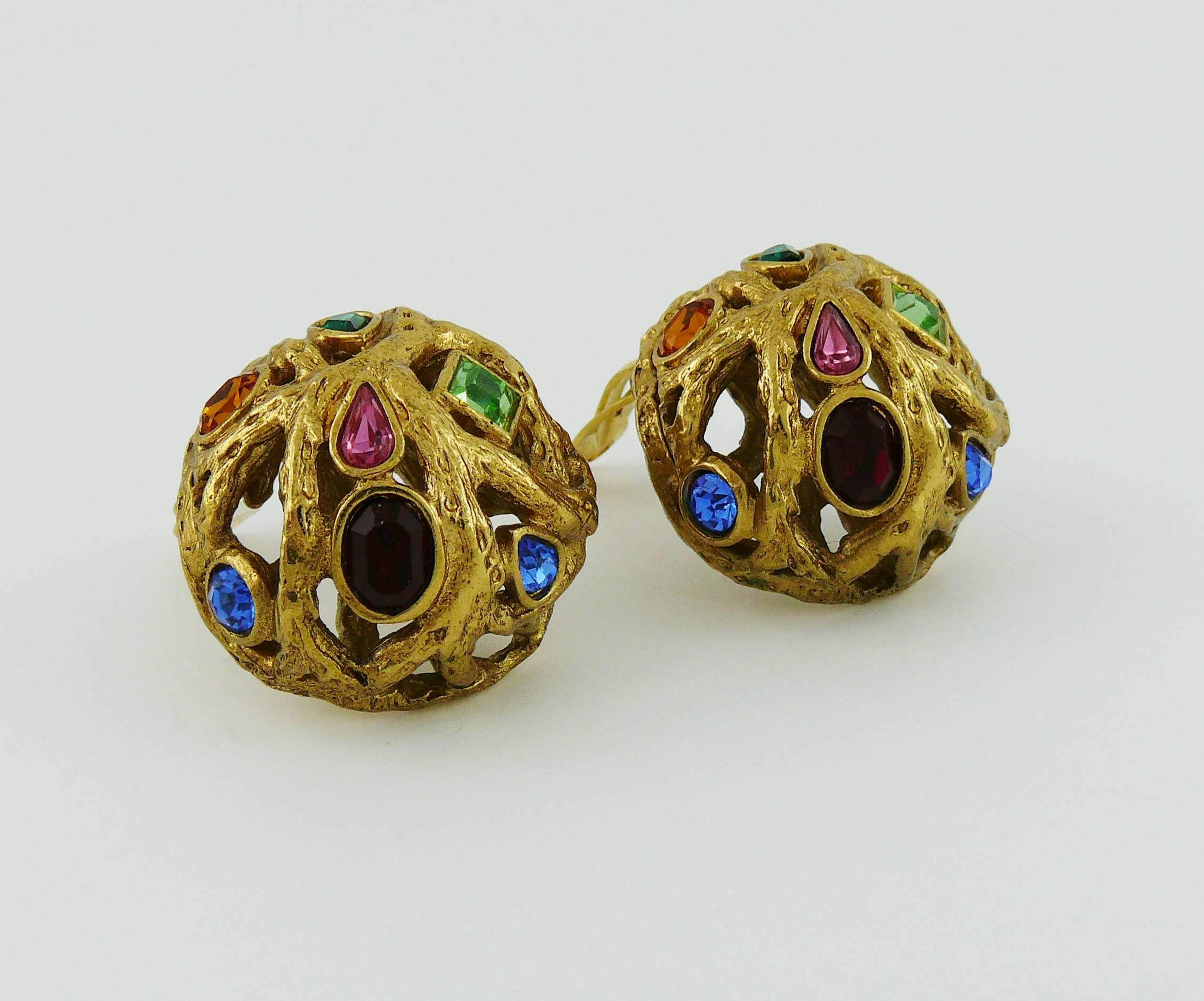 Yves Saint Laurent YSL Vintage Jewelled Domed Clip-On Earrings In Excellent Condition In Nice, FR