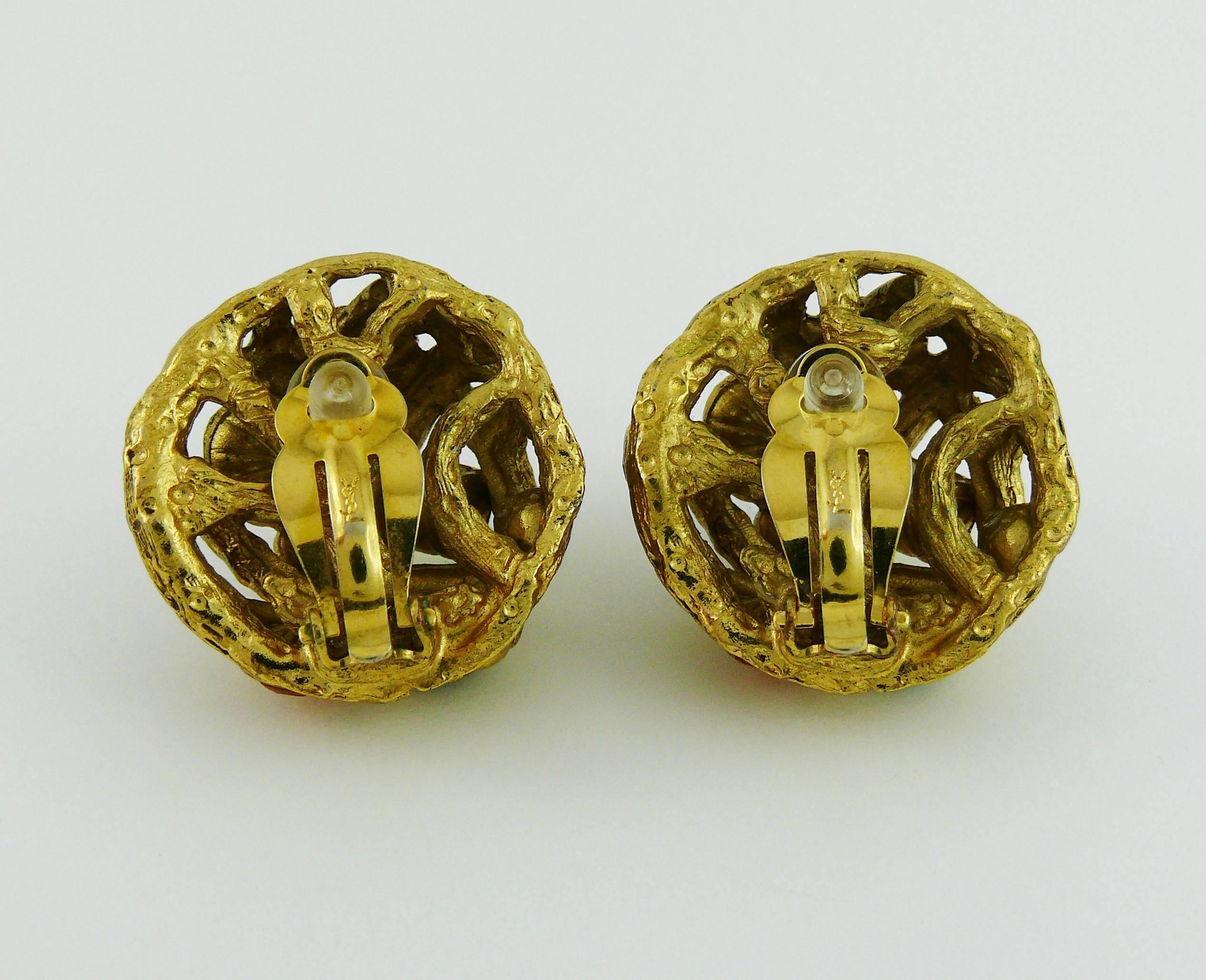 Yves Saint Laurent YSL Vintage Jewelled Domed Clip-On Earrings 1