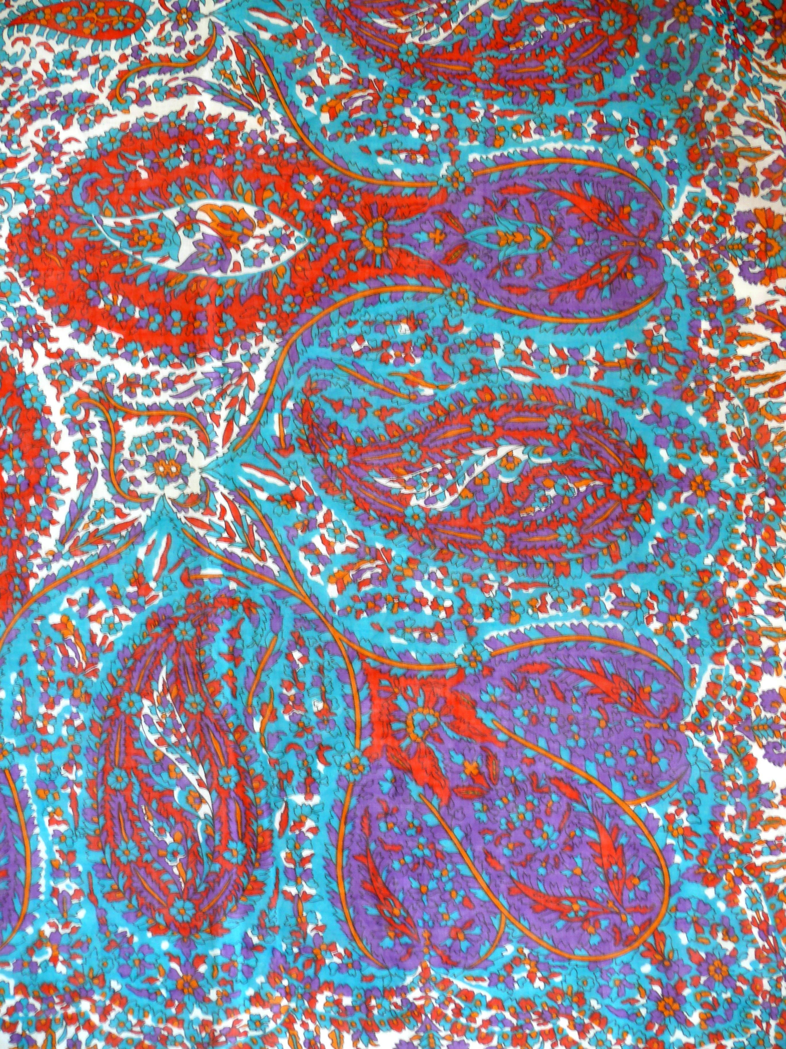 Gray Yves Saint Laurent YSL Vintage Large Paisley Cotton Voile Scarf