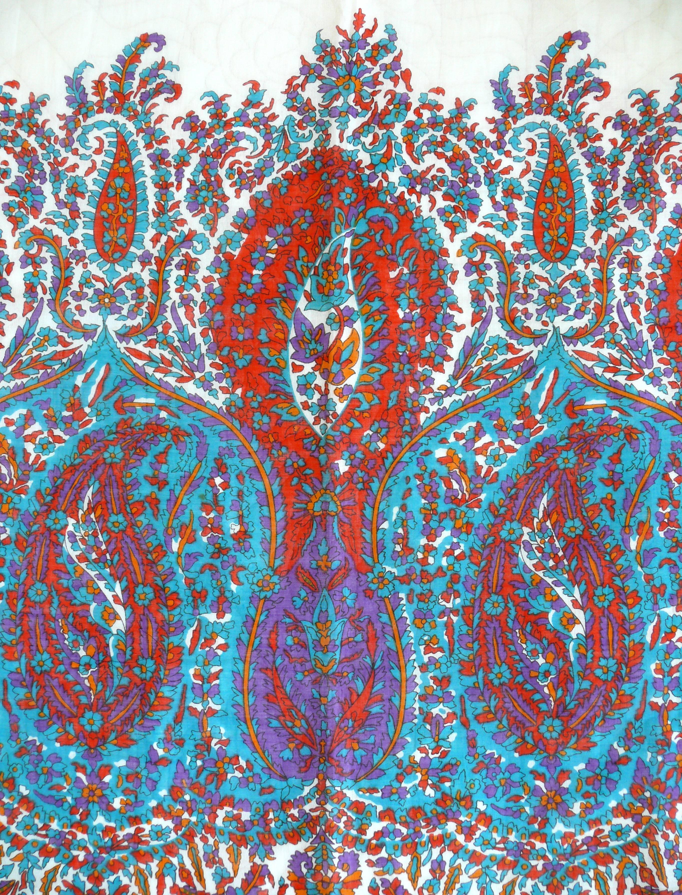 Yves Saint Laurent YSL Vintage Large Paisley Cotton Voile Scarf In Excellent Condition In Nice, FR