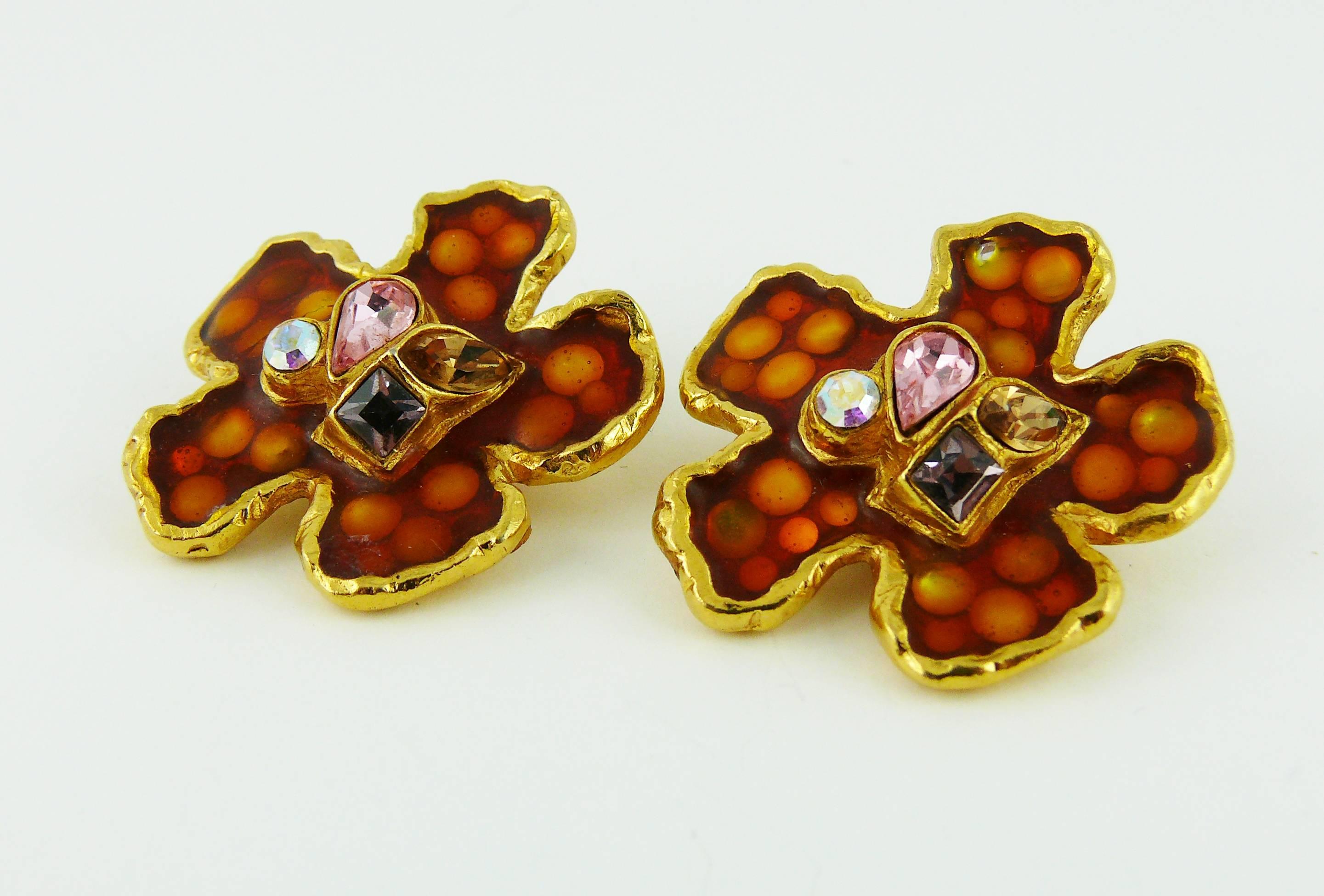 Christian Lacroix Vintage Enamel Flower Clip-On Earrings 1