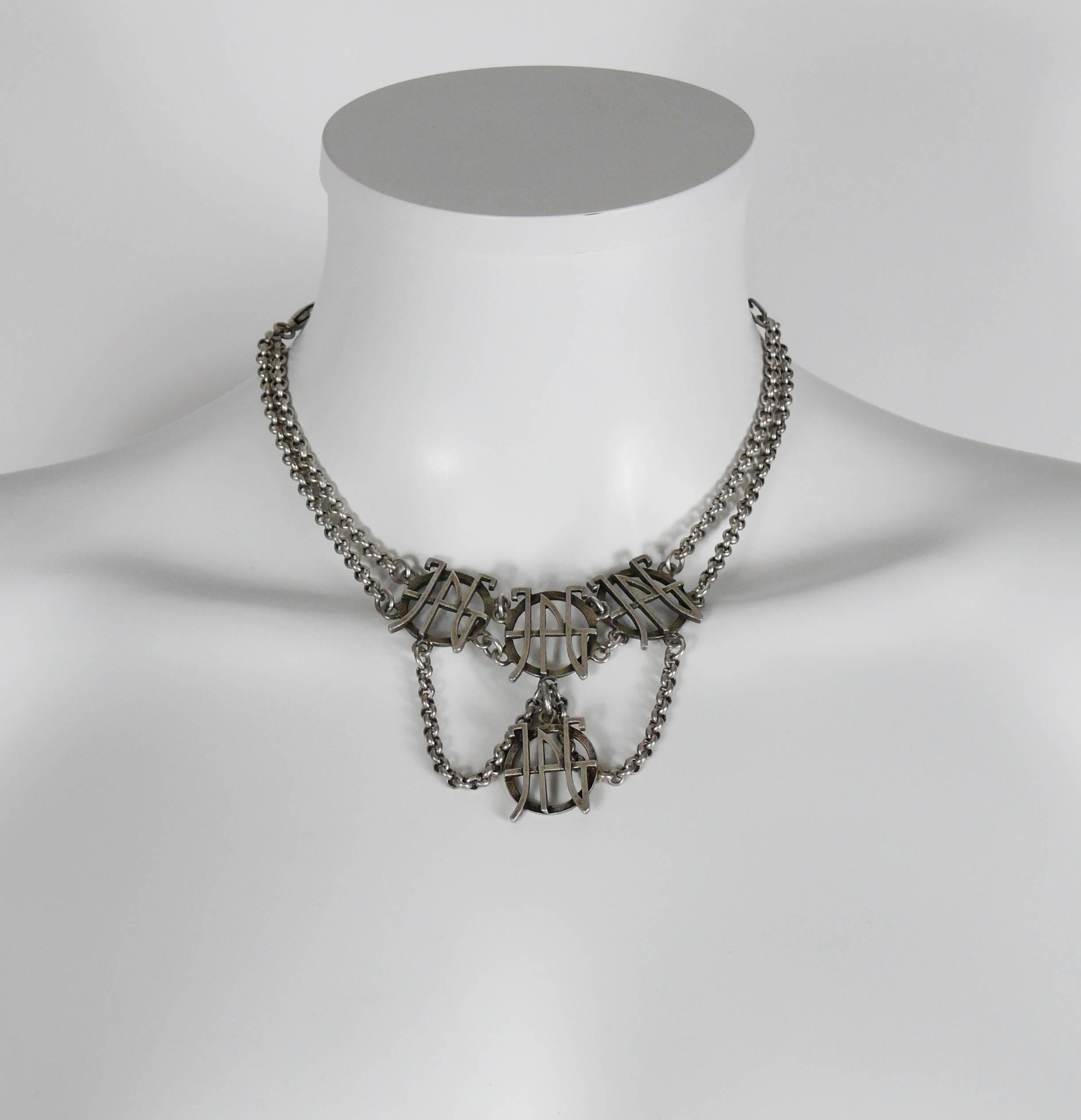 JEAN PAUL GAULTIER vintage antique silver tone chain necklace featuring four JPG logos discs.

Lobster clasp closure.

Indicative measurements : total length approx. 40 cm (15.75 inches) / logo diameter approx 2 cm (0.79 inch).

JEWELRY CONDITION