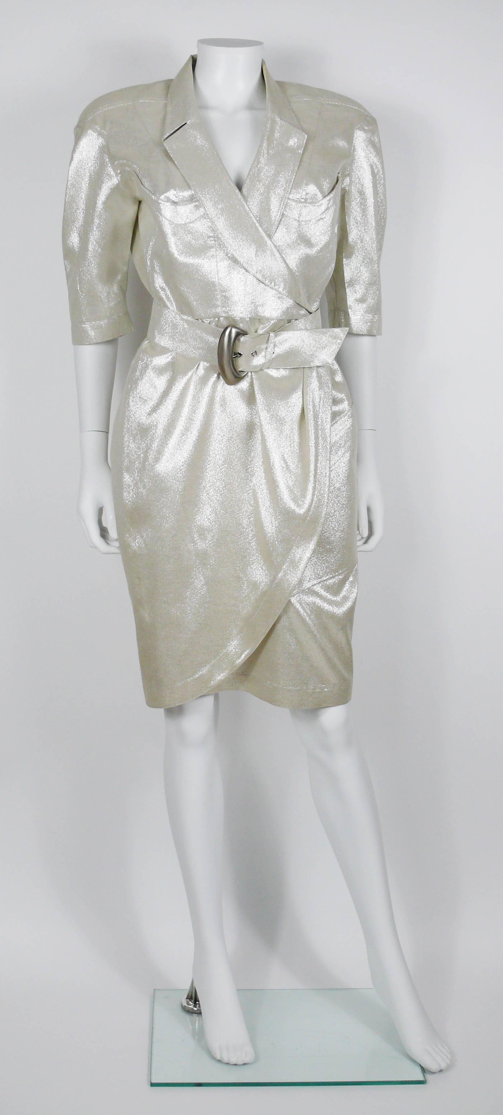 Gray Thierry Mugler Vintage Gold Lurex Wrap Dress