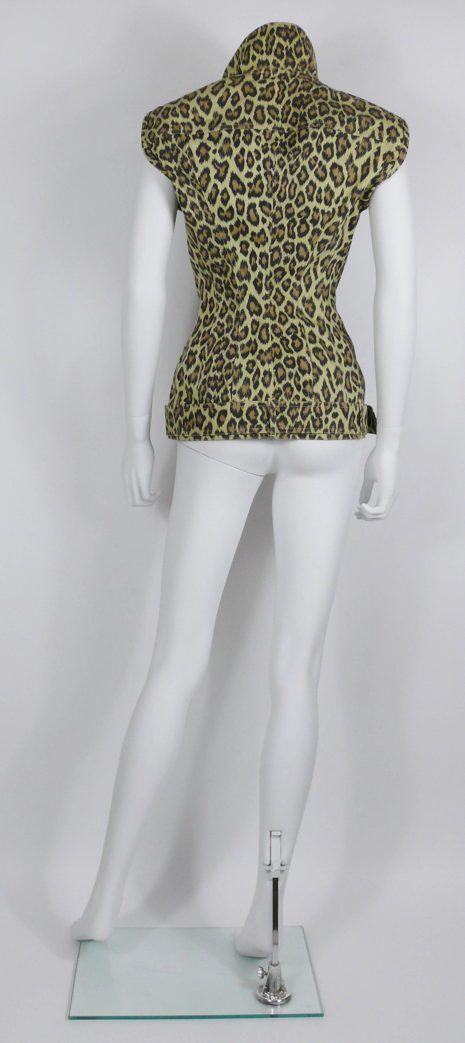 Jean Paul Gaultier Vintage Denim Cheetah Print Corset Jacket In Excellent Condition In Nice, FR