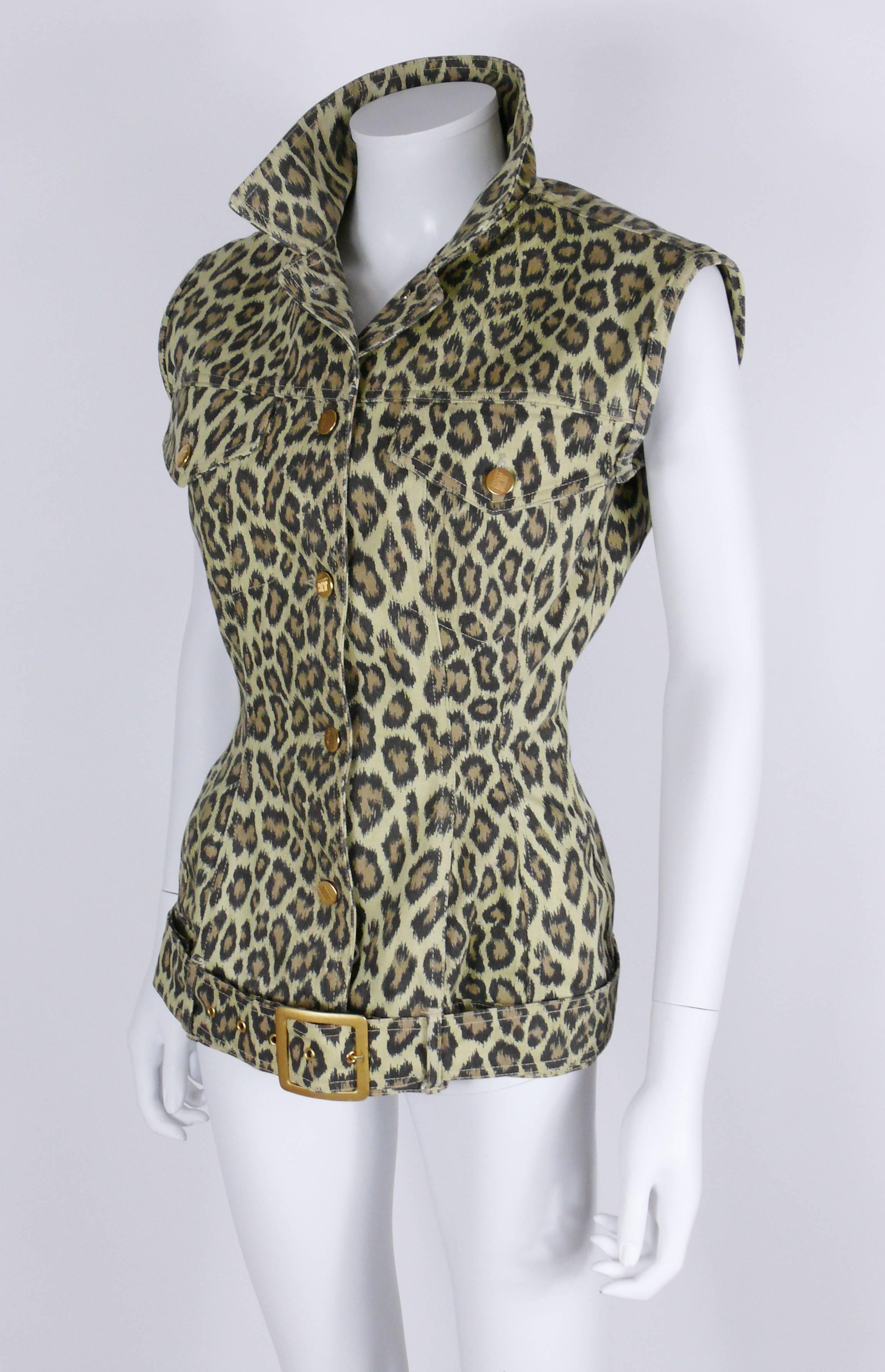 Gray Jean Paul Gaultier Vintage Denim Cheetah Print Corset Jacket