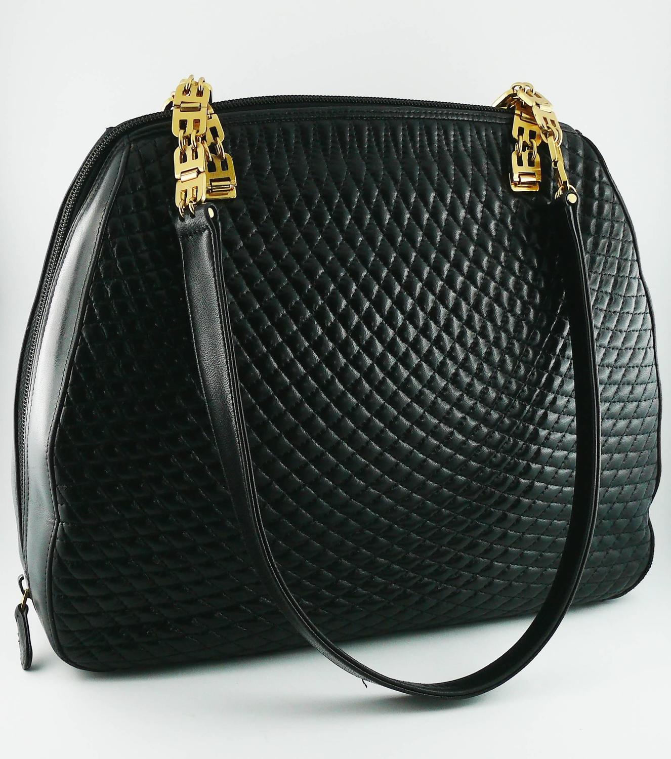 Bally Vintage Quilted Black Leather Shoulder Gold Chain Bag For Sale at 1stdibs