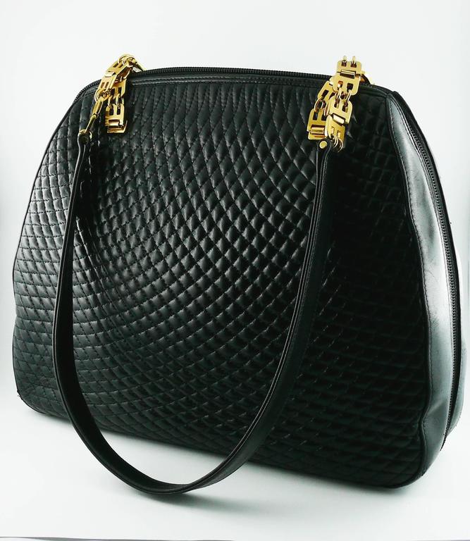 Bally Vintage Quilted Black Leather Shoulder Gold Chain Bag at 1stDibs