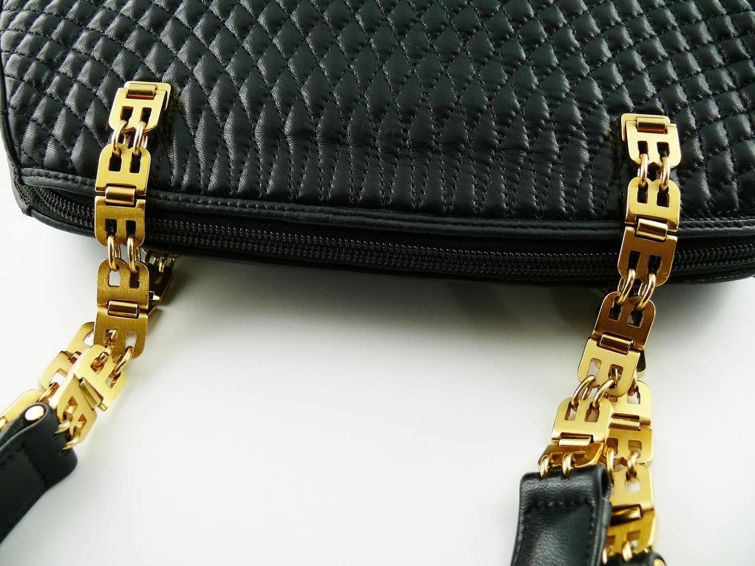 Bally Vintage Quilted Black Leather Shoulder Gold Chain Bag For Sale at 1stdibs