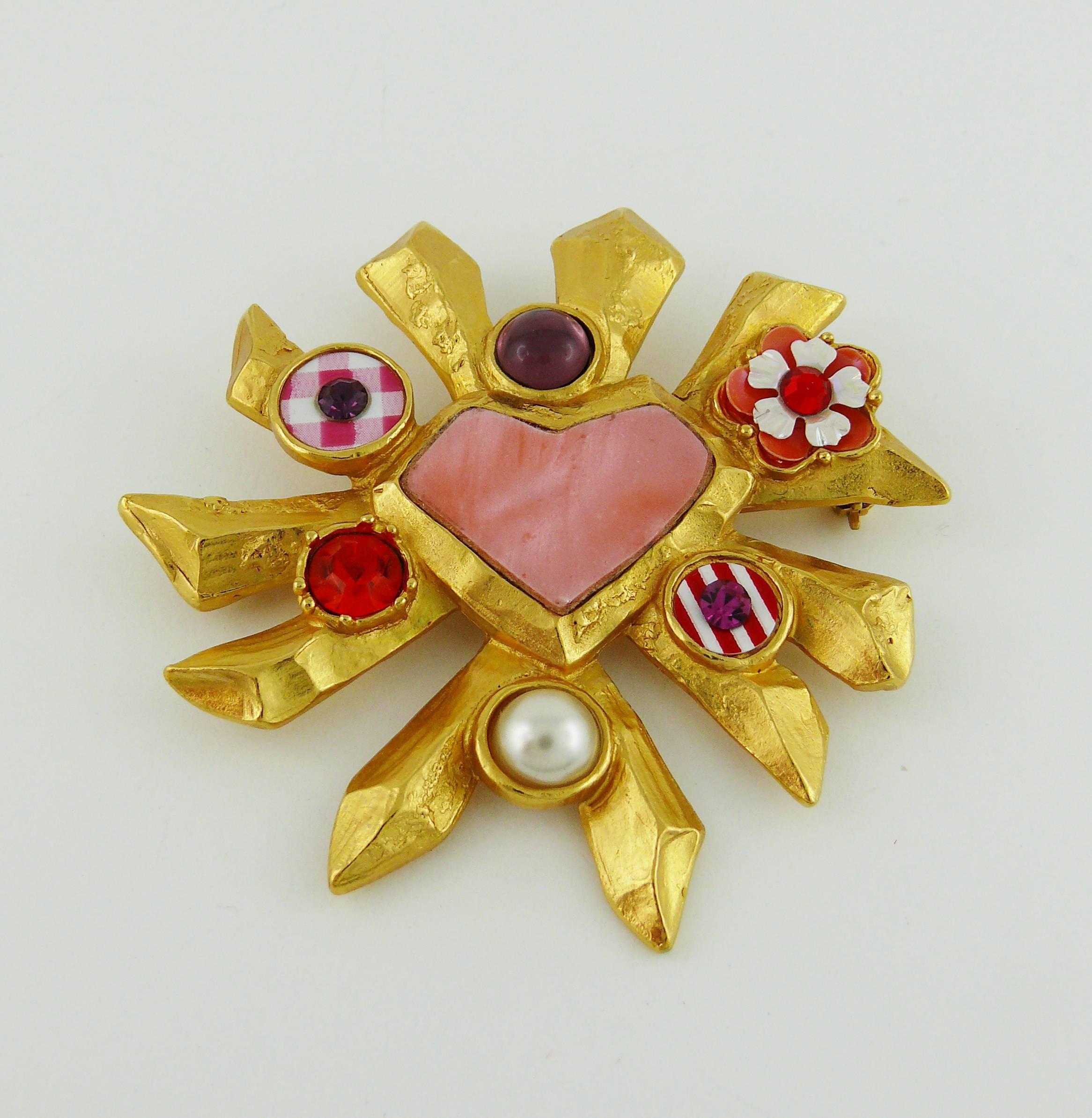 Christian Lacroix Vintage Iconic Radiant Heart Jewelled Brooch In Excellent Condition In Nice, FR