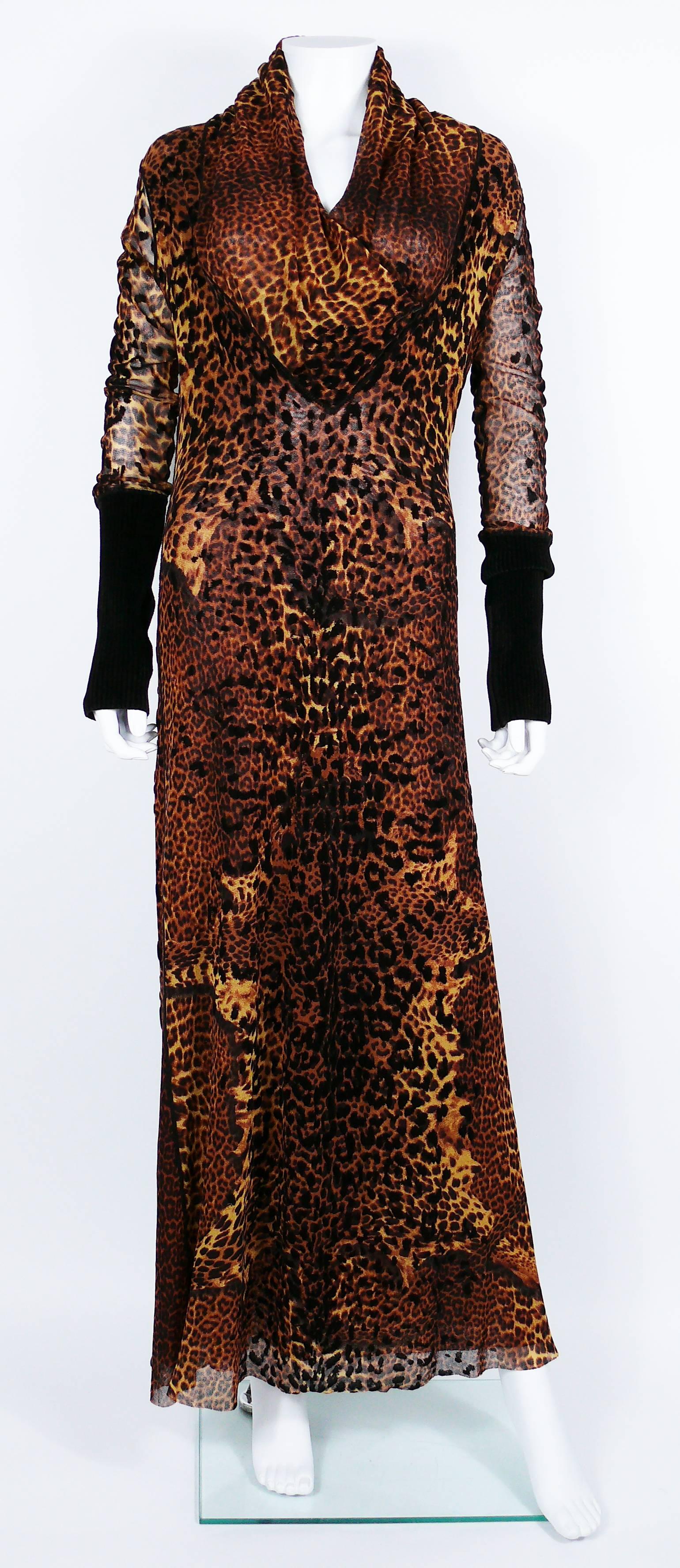 Jean Paul Gaultier Maille Femme Leopard Print Fuzzi Mesh Maxi Dress Excellent état à Nice, FR