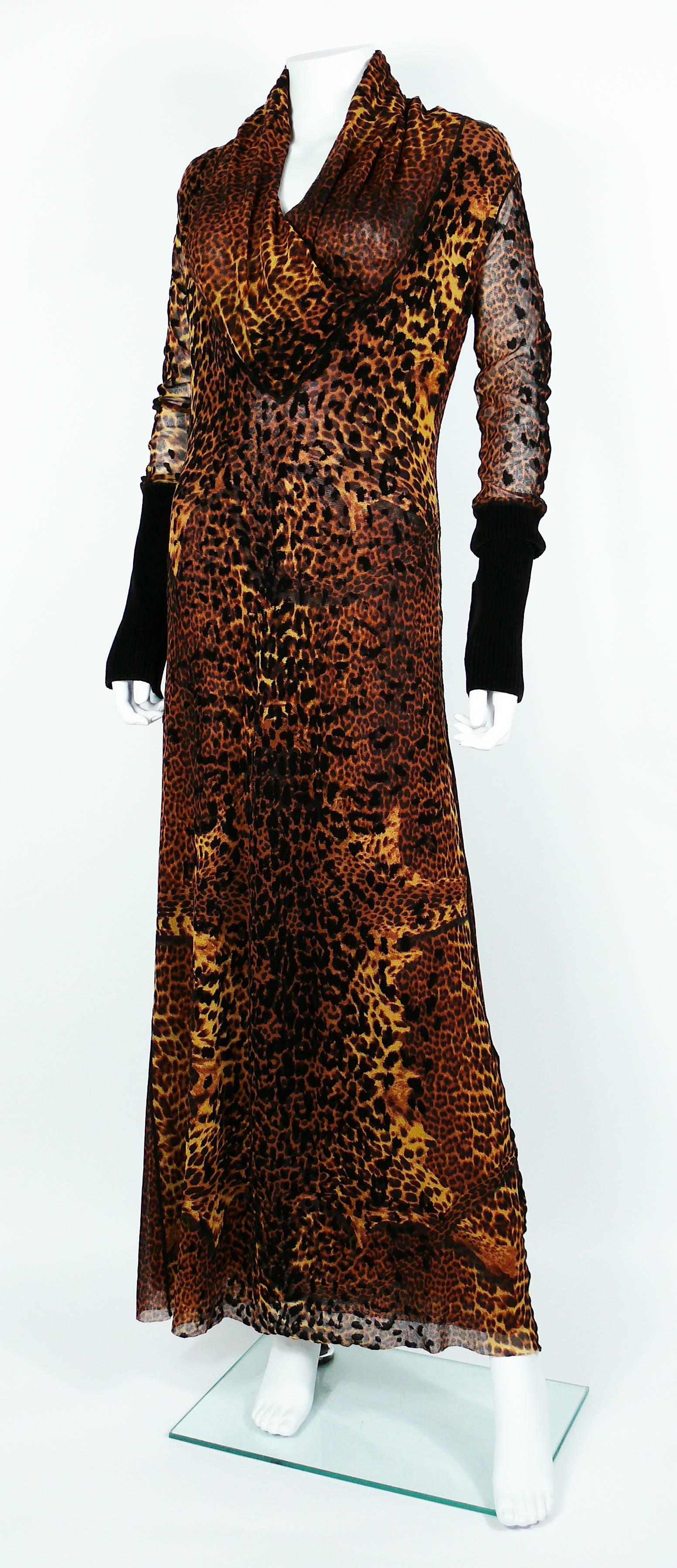  Jean Paul Gaultier Maille Femme Leopard Print Fuzzi Mesh Maxi Dress Pour femmes 