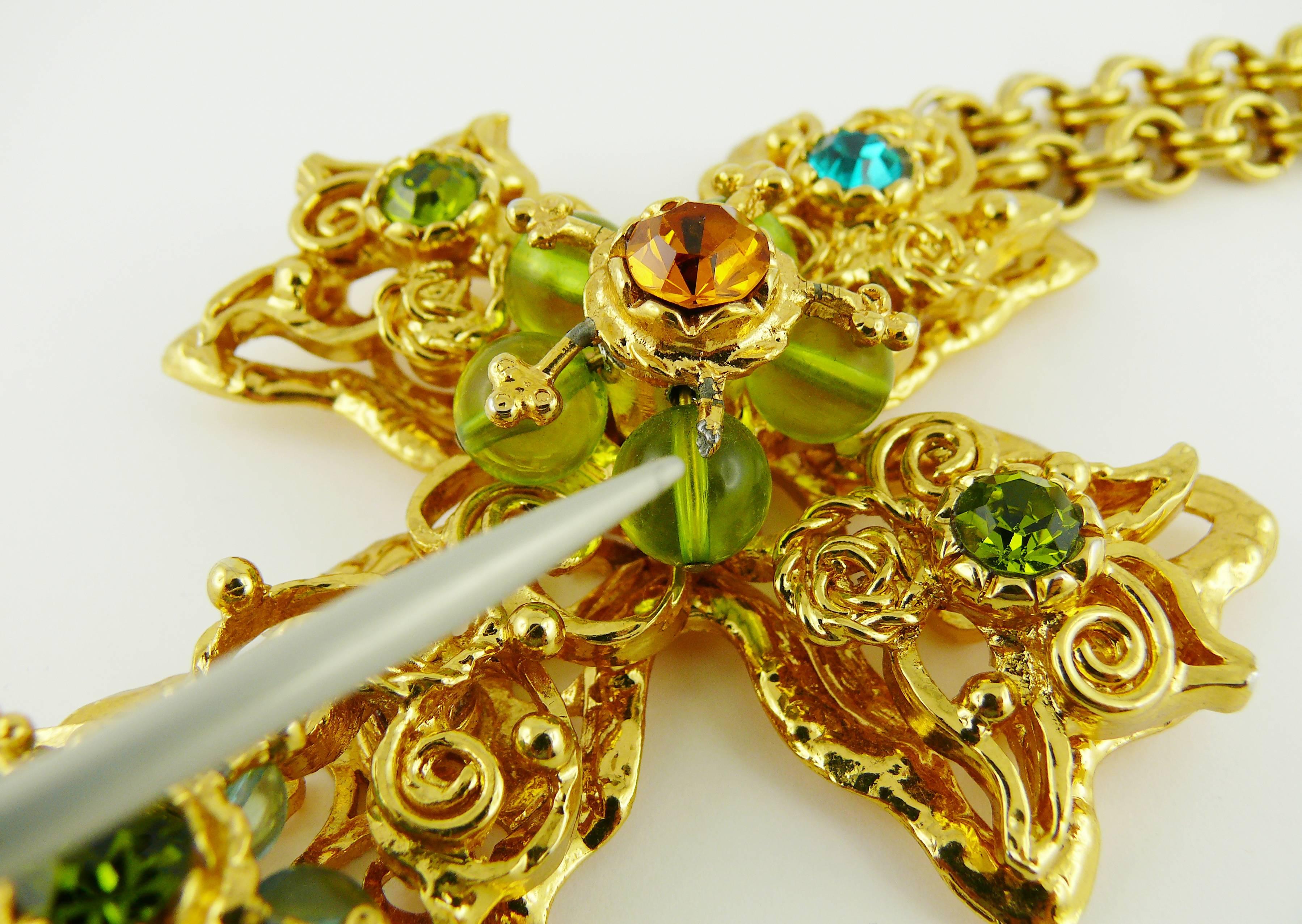Christian Lacroix Vintage Massive Jewelled Cross Pendant Necklace Rare 2