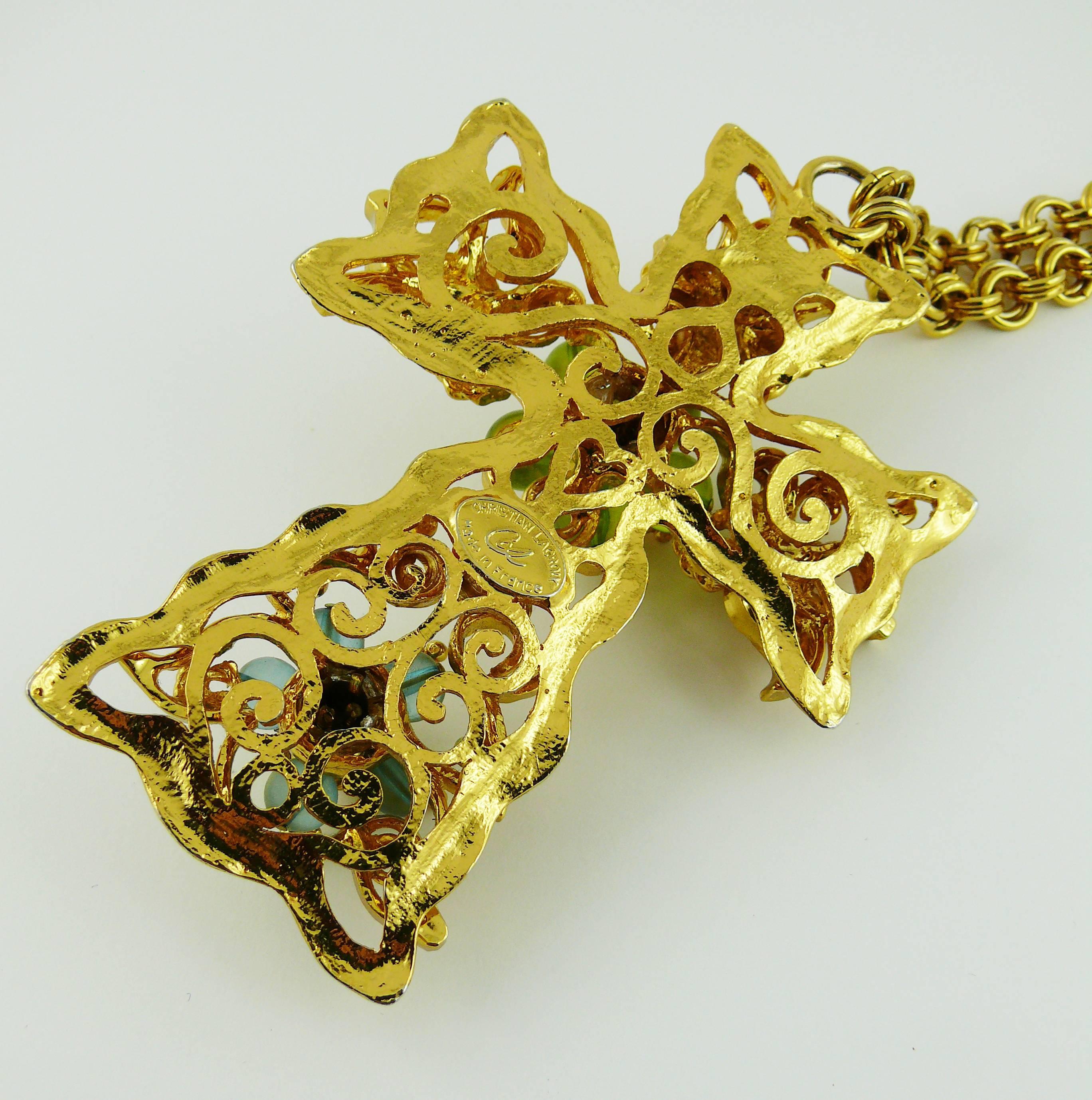 Christian Lacroix Vintage Massive Jewelled Cross Pendant Necklace Rare 1
