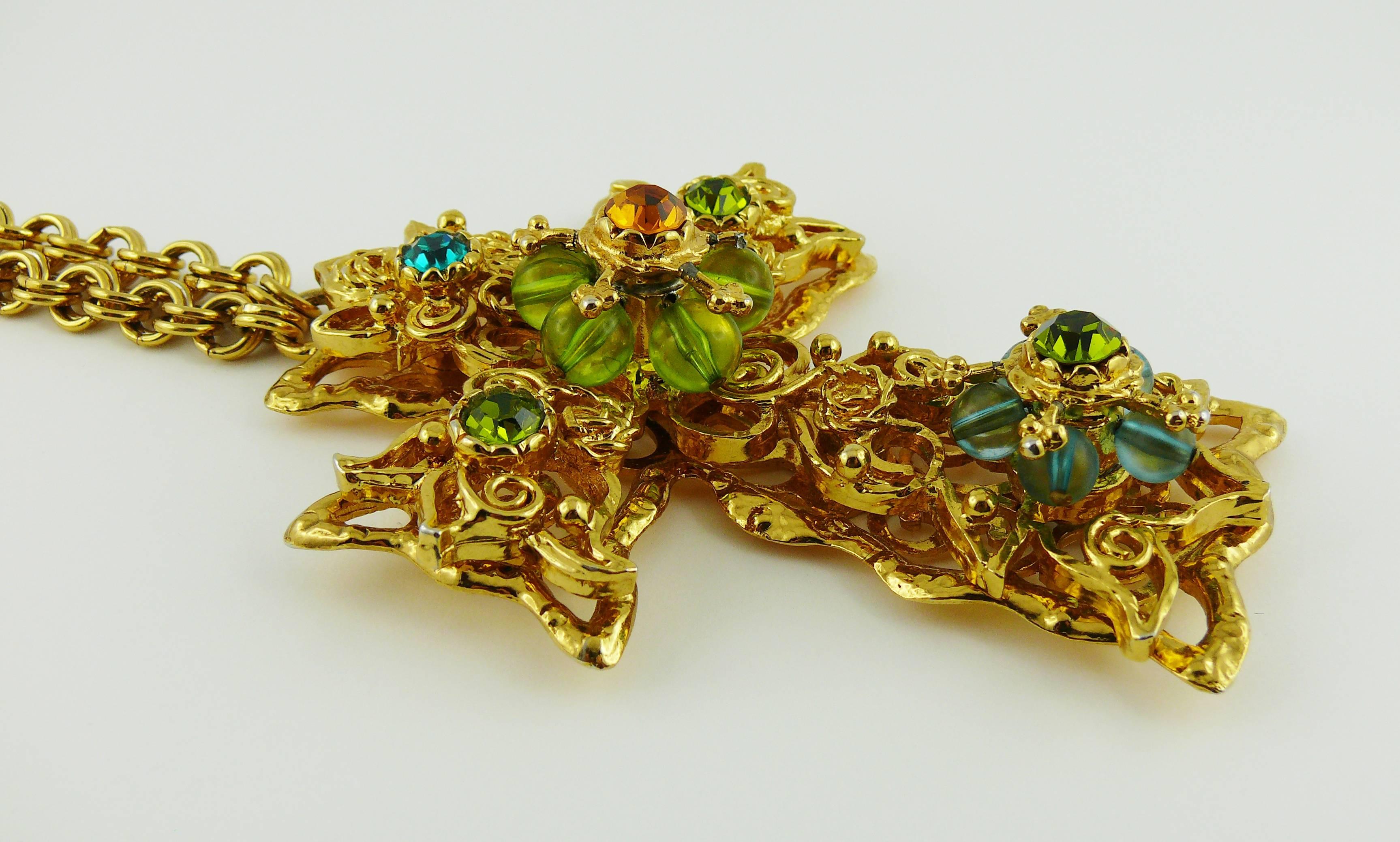 Christian Lacroix Vintage Massive Jewelled Cross Pendant Necklace Rare In Good Condition In Nice, FR