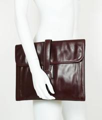 Hermes Vintage 1975 Jige Bordeaux Box Leather Clutch GM Size
