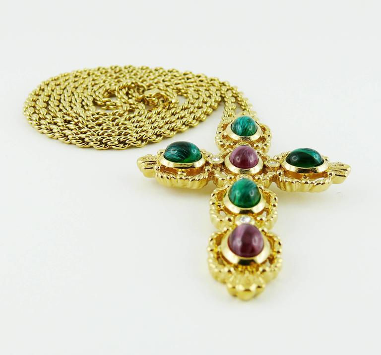 Christian Dior Vintage Jewelled Cross Pendant Necklace at 1stDibs