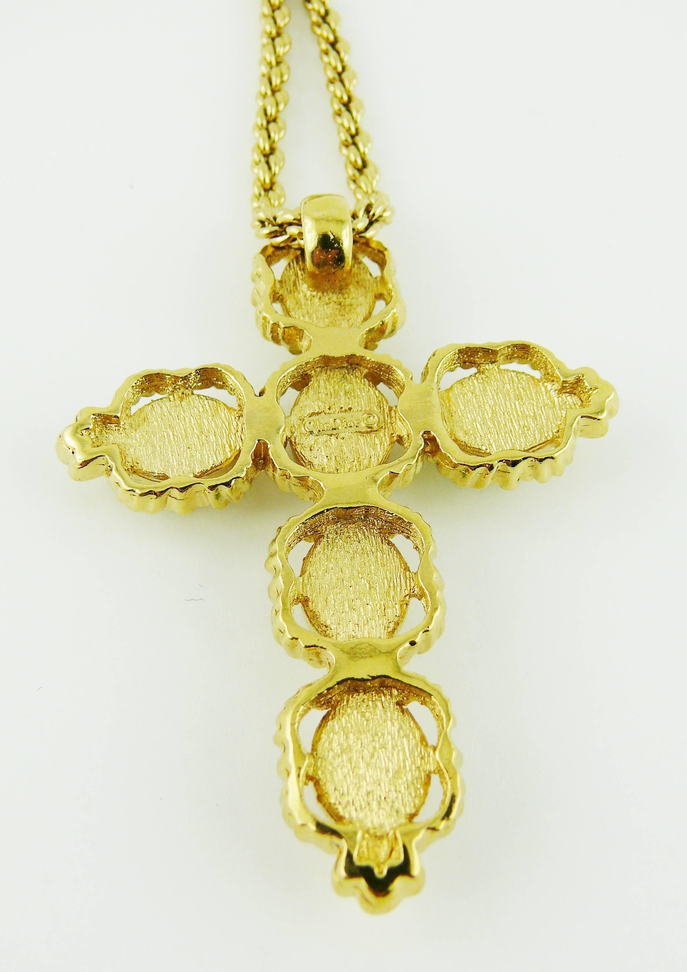Women's or Men's Christian Dior Vintage Jewelled Cross Pendant Necklace