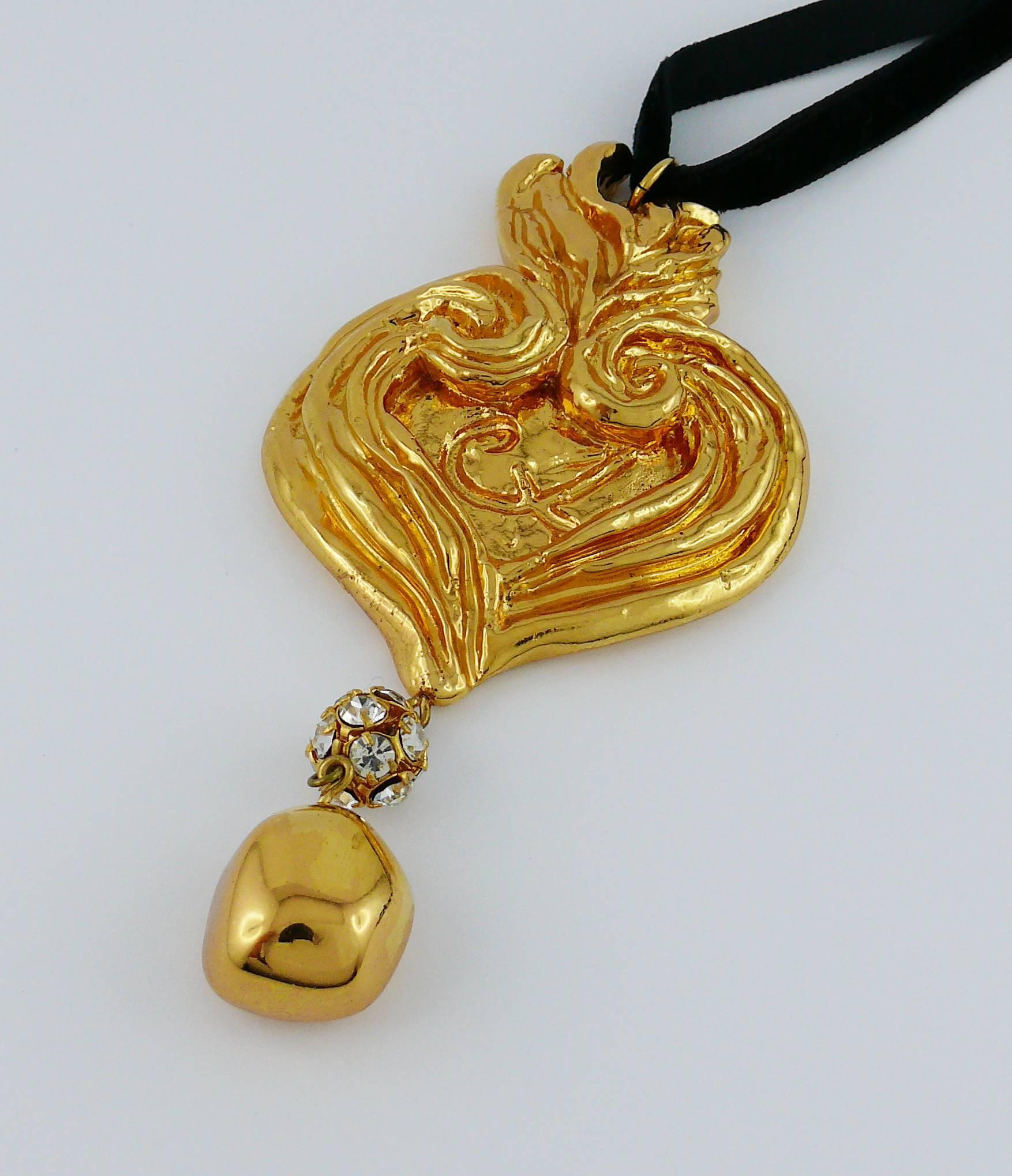 Women's Christian Lacroix Vintage Massive Gold Tone Baroque Heart Pendant Necklace