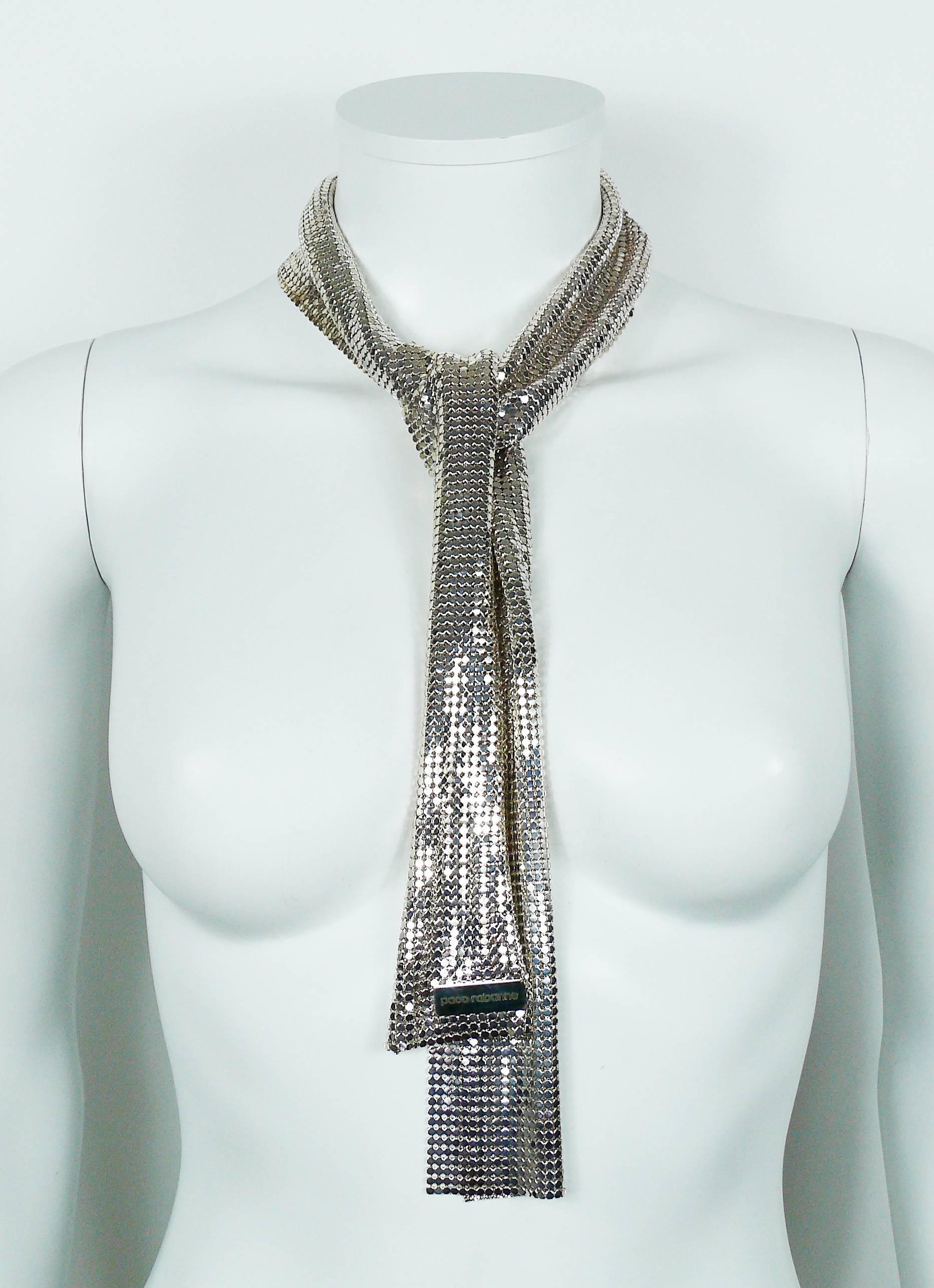 Paco Rabanne Vintage Silver Mesh Jersey Scarf VIP Gift In Excellent Condition In Nice, FR