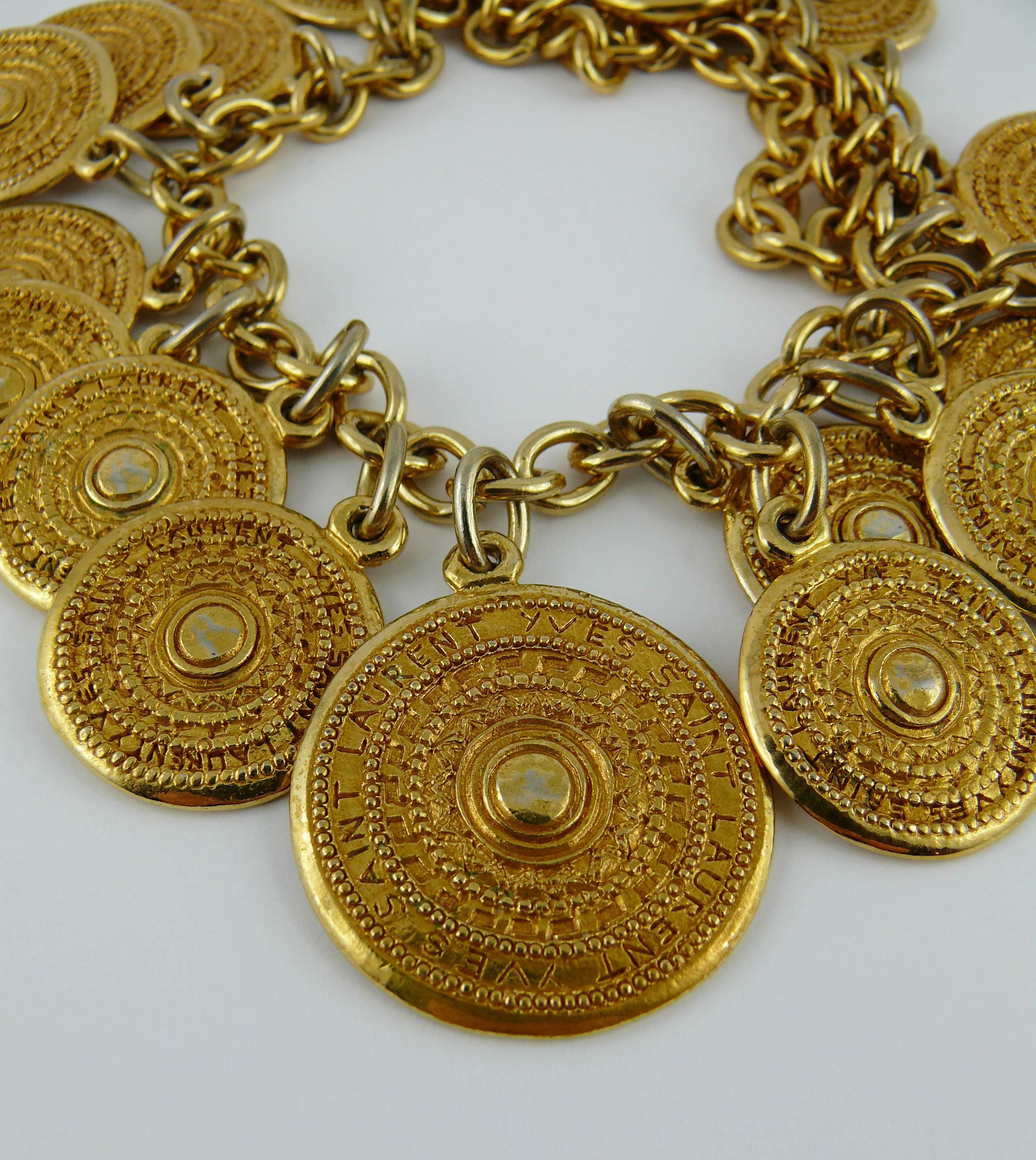 Yves Saint Laurent YSL Vintage Gold Toned Gypsy Coin Necklace In Excellent Condition In Nice, FR